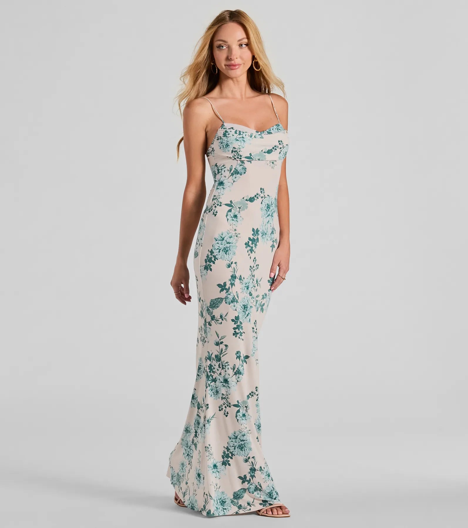 Delightful And Sweet Cowl Neck Floral Maxi Dress - Image 4