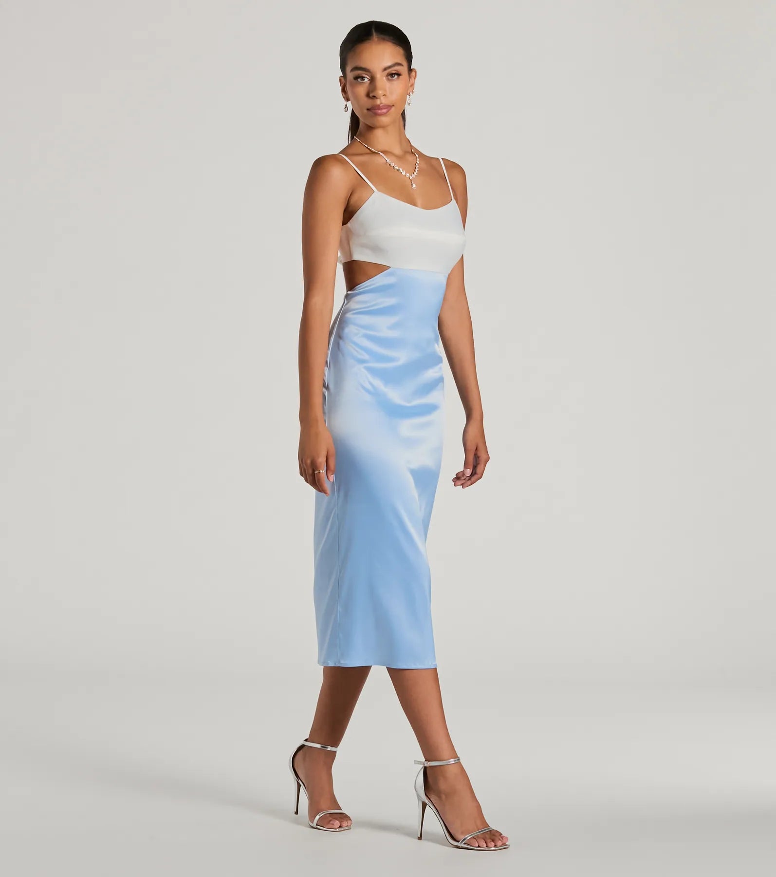 Perfect Pairing Tie Back Color Block Satin Midi Dress - Image 4