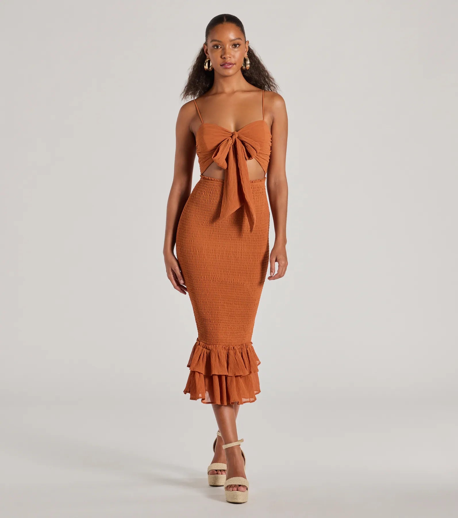 Bold Babe Cutout Ruffle Hem Chiffon Midi Dress - Image 5