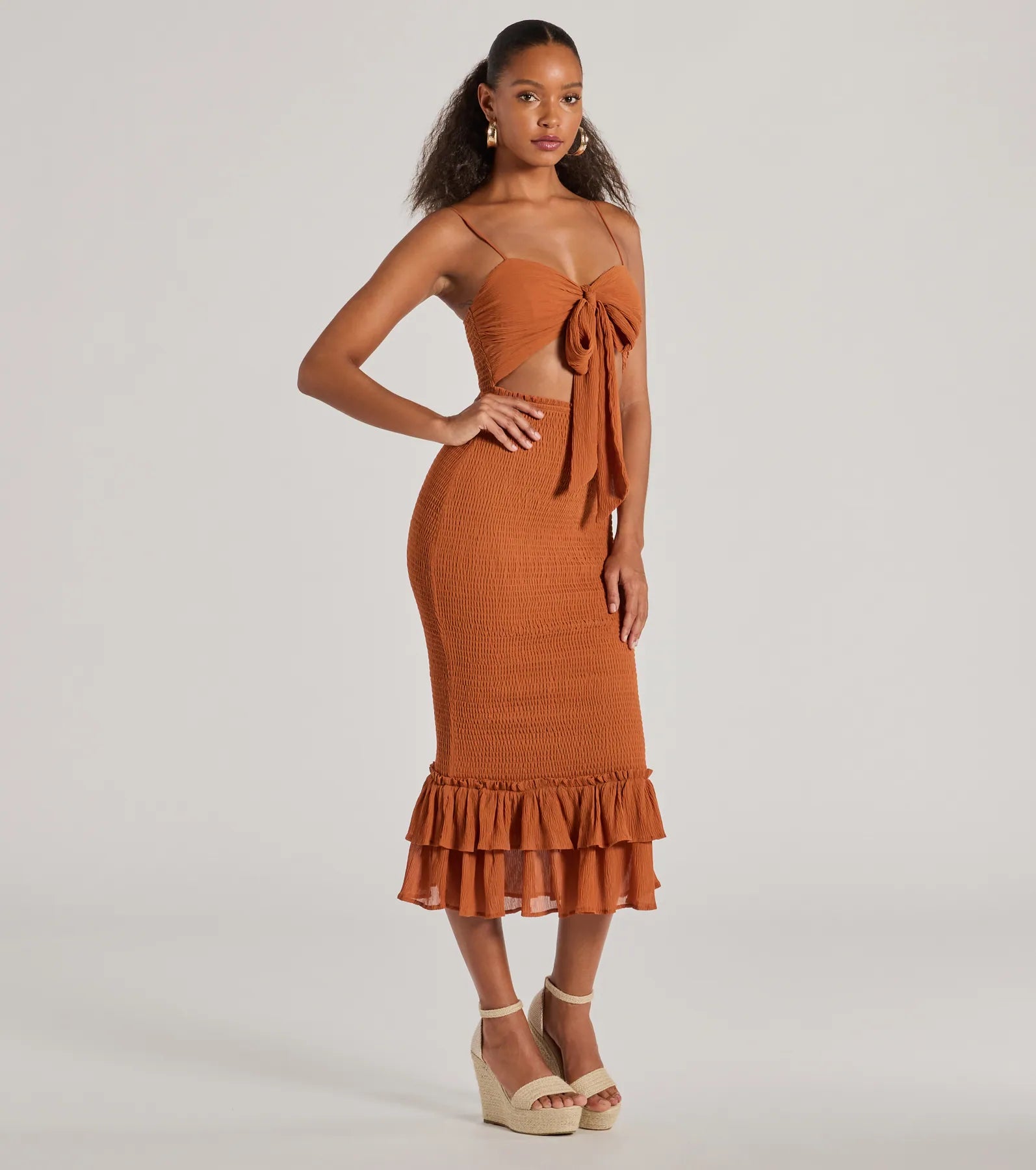 Bold Babe Cutout Ruffle Hem Chiffon Midi Dress - Image 8
