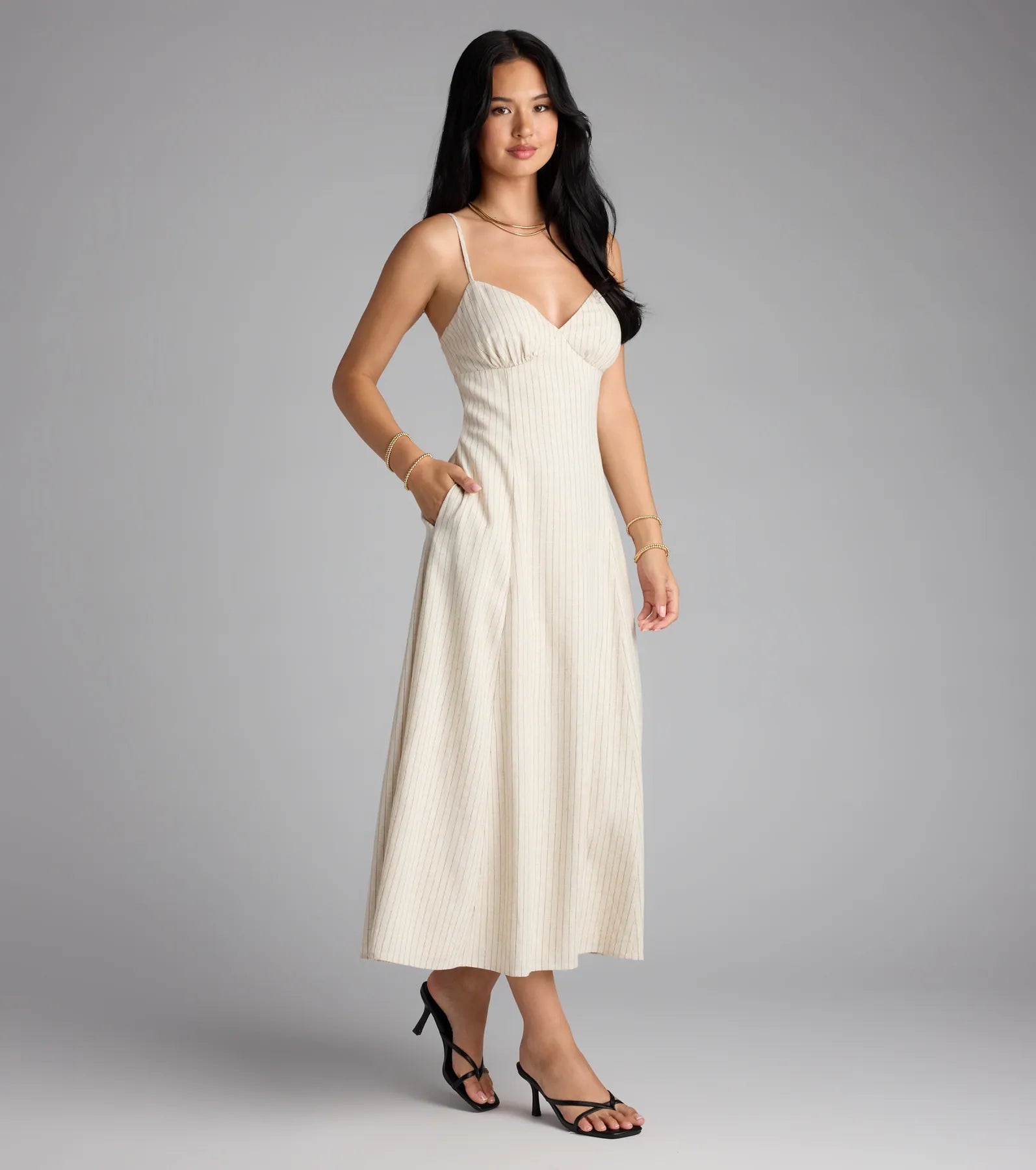 Chic Twist Tie-Back Striped Midi Dress - Image 4