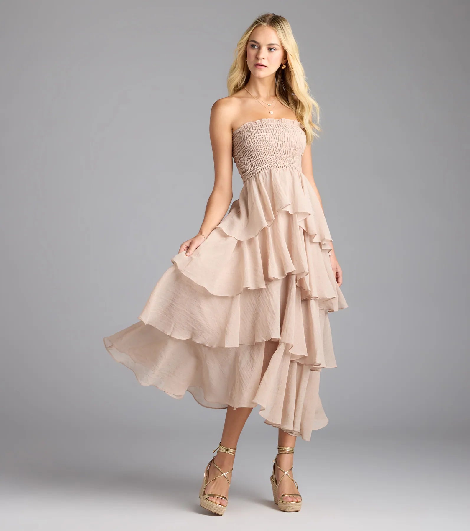 Breezy As Can Be Strapless Ruffled Midi Dress - Image 4