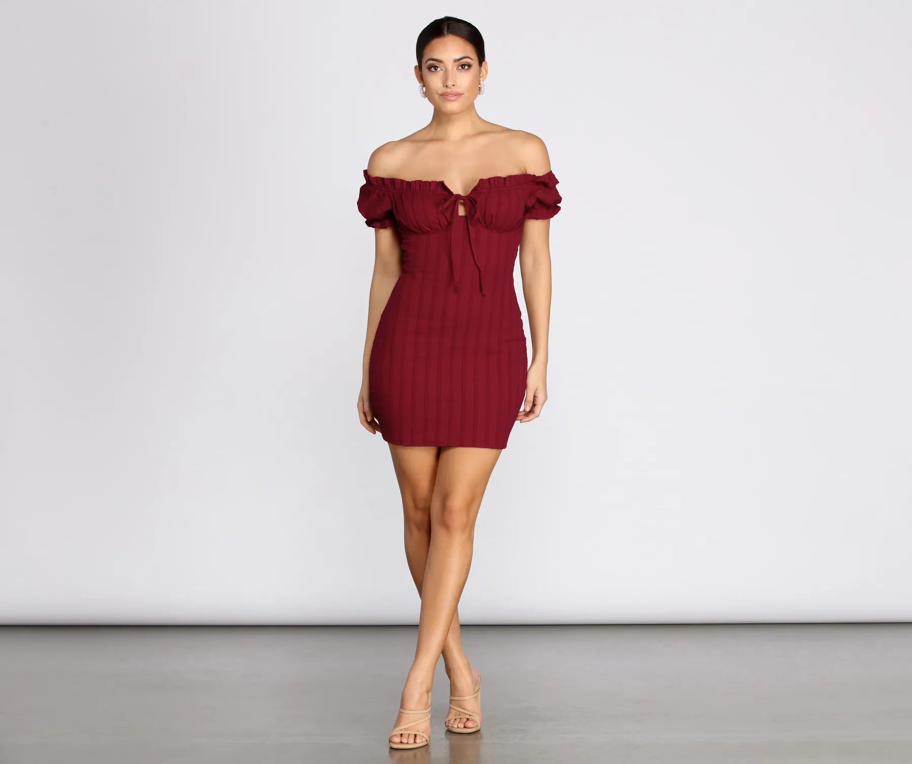 Show 'Em Off Shoulder Smocked Mini Dress - Image 7