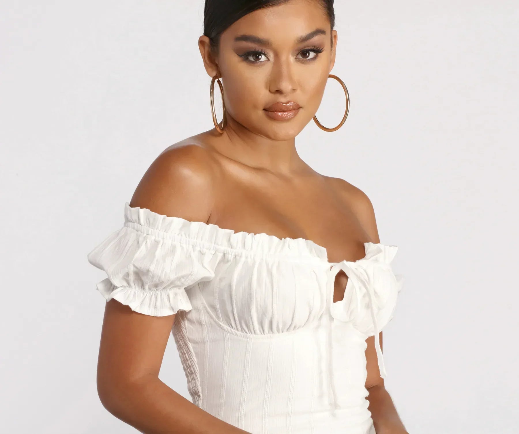 Show 'Em Off Shoulder Smocked Mini Dress - Image 3