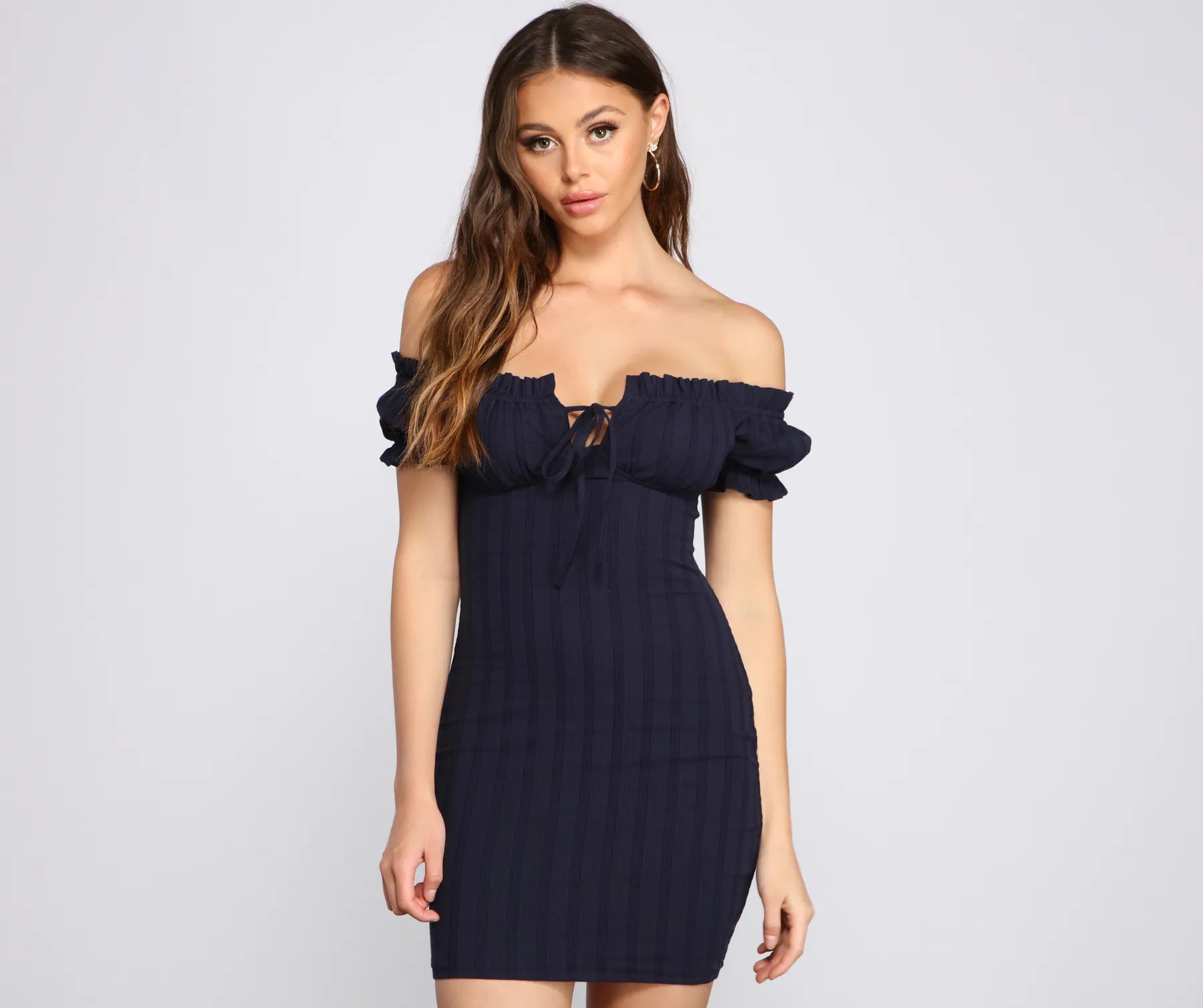 Show 'Em Off Shoulder Smocked Mini Dress - Image 9