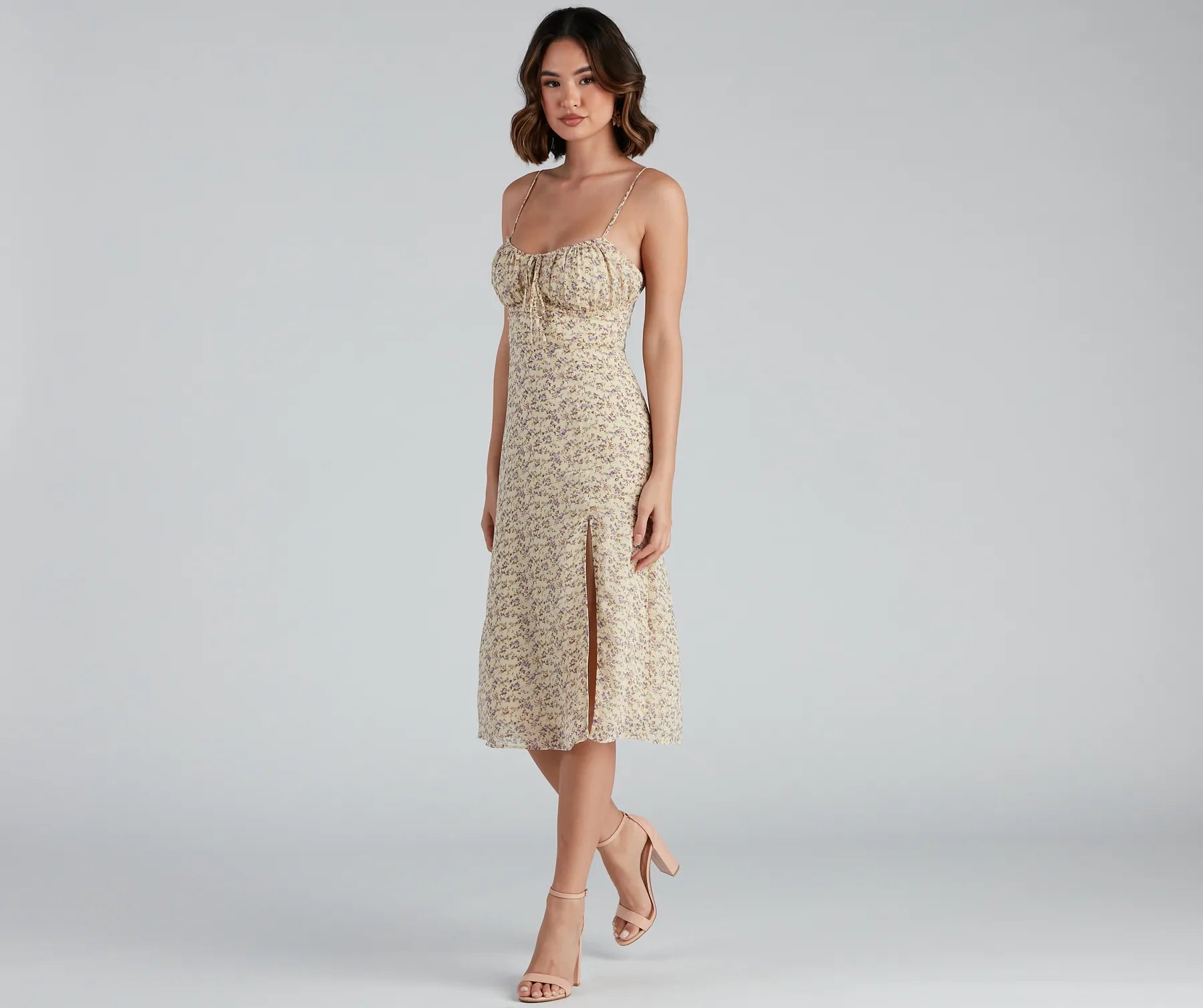 Floral Retreat Chiffon Sweetheart Midi Dress - Image 3