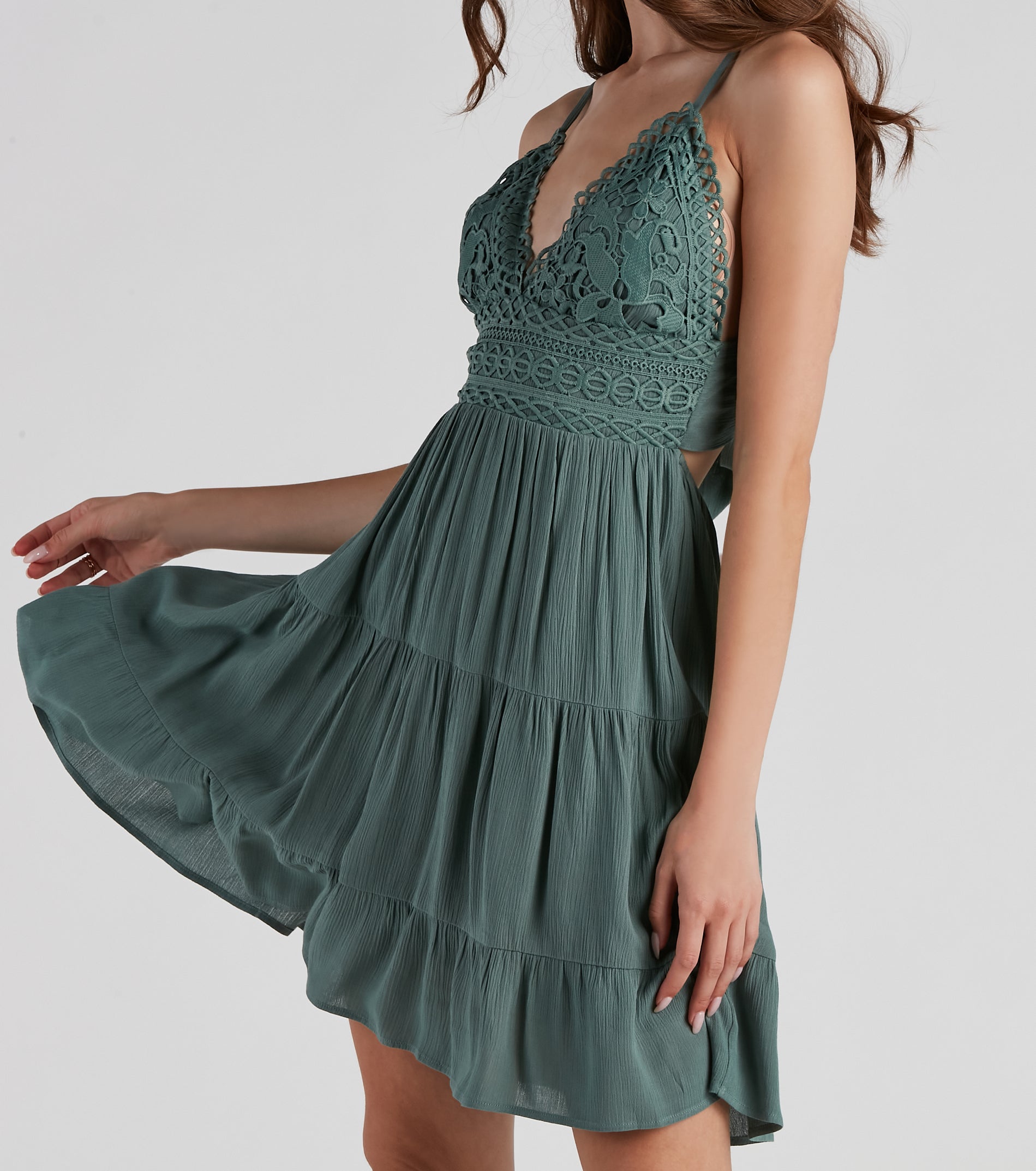 Let It Flow Crochet V-Neck Skater Dress - Image 4