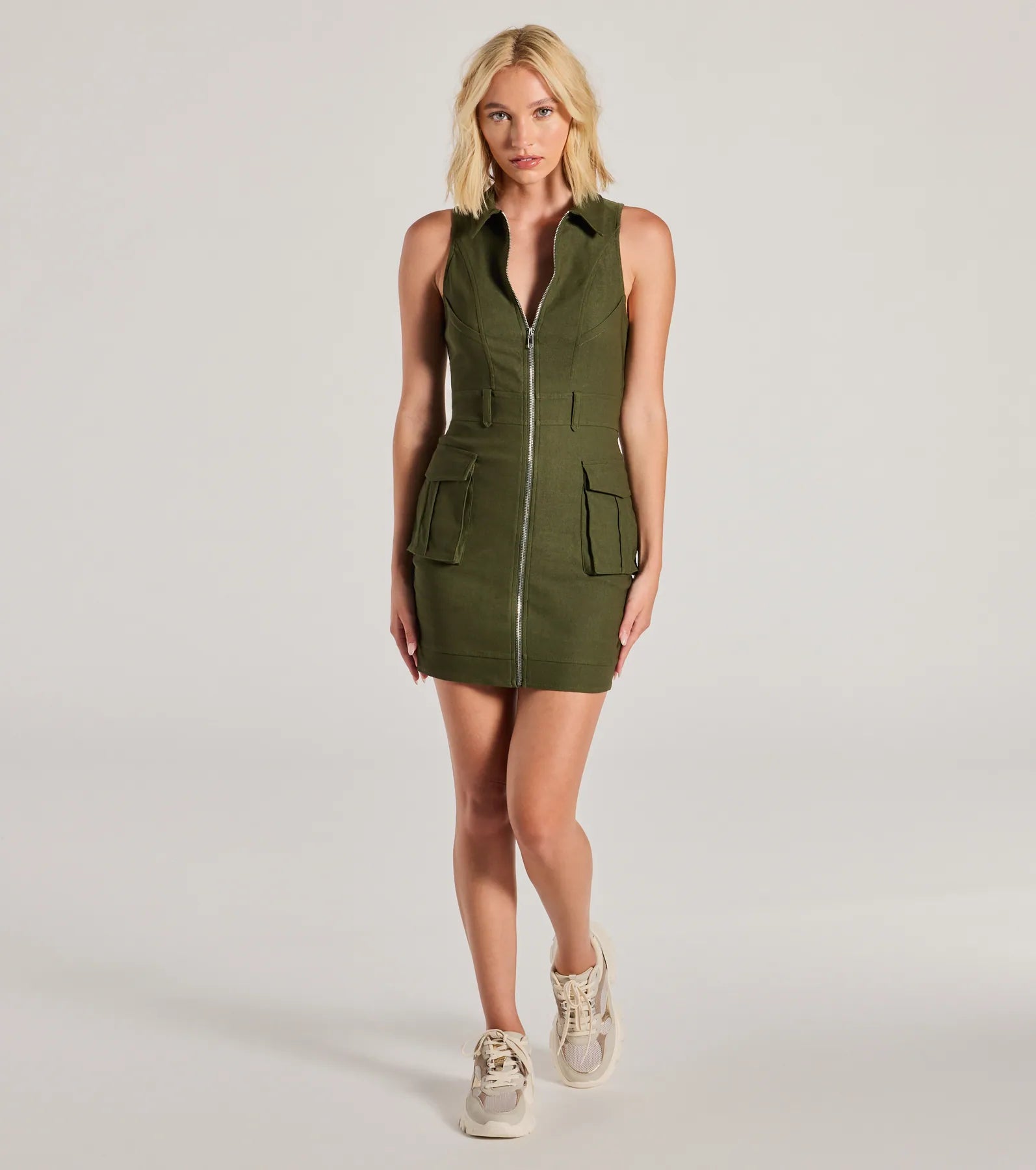 All The Attention Collared Cargo Mini Dress - Image 7