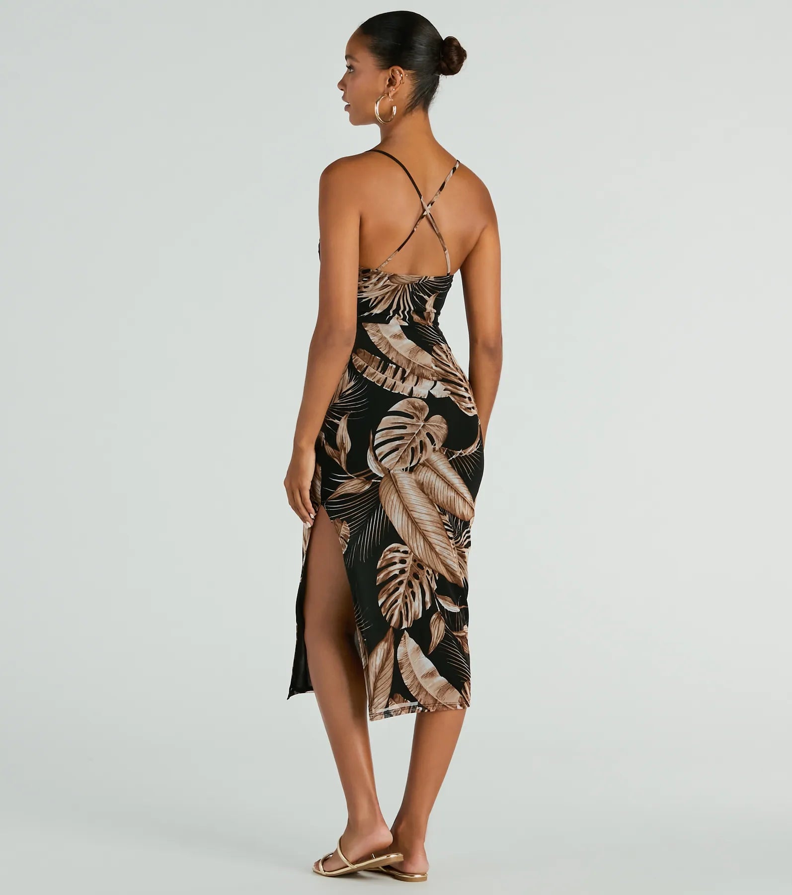 Alluring Vacay High Slit Tropical Mesh Midi Dress - Image 2