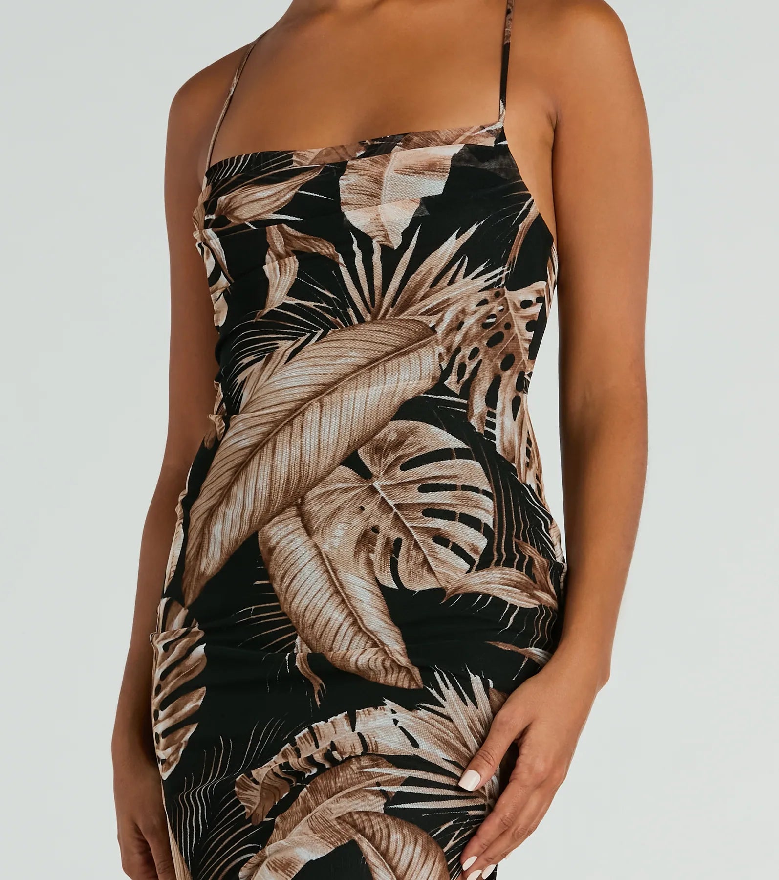 Alluring Vacay High Slit Tropical Mesh Midi Dress - Image 3