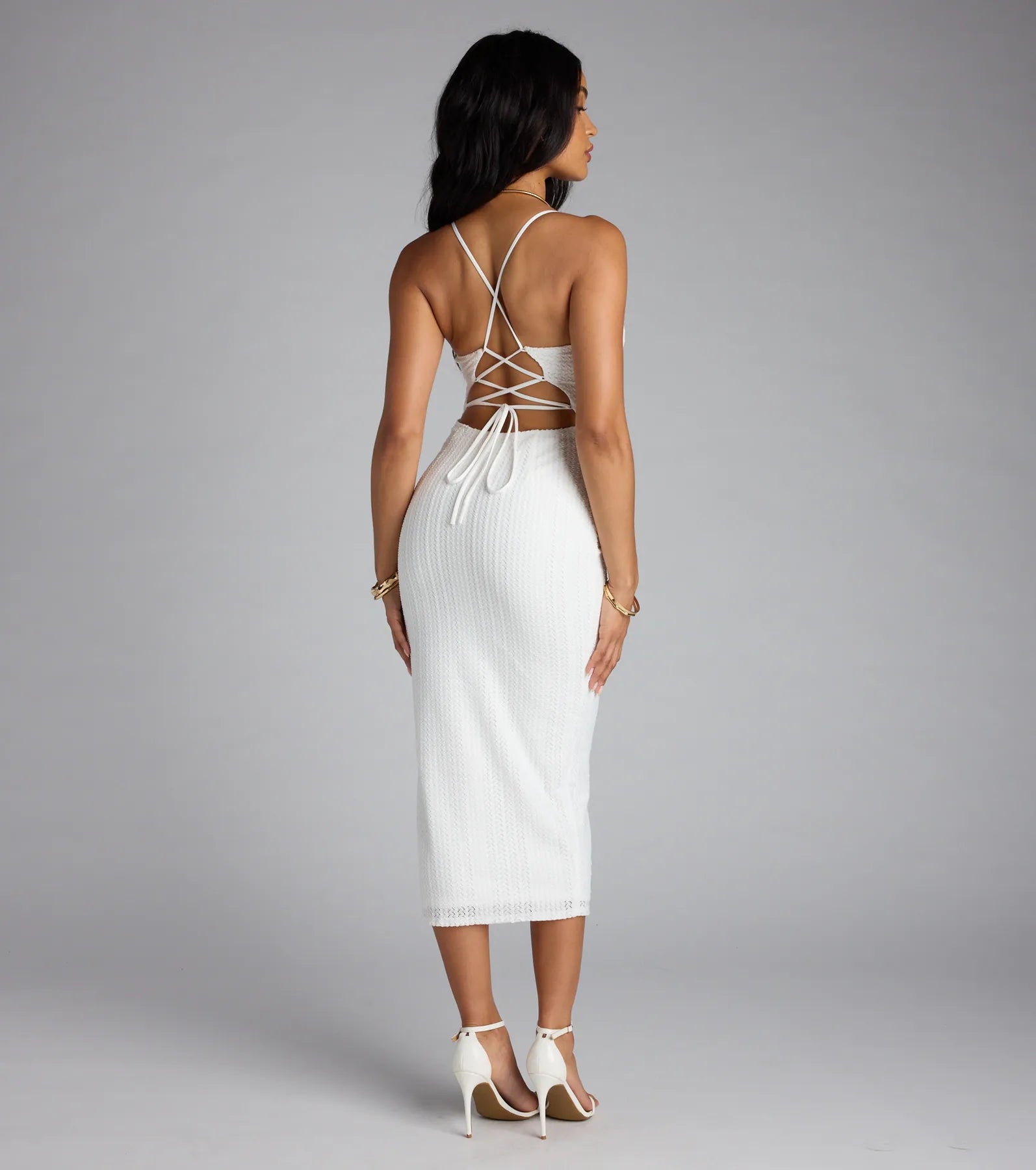 Hidden Treasure Lace-Up Shell Accent Midi Dress - Image 2