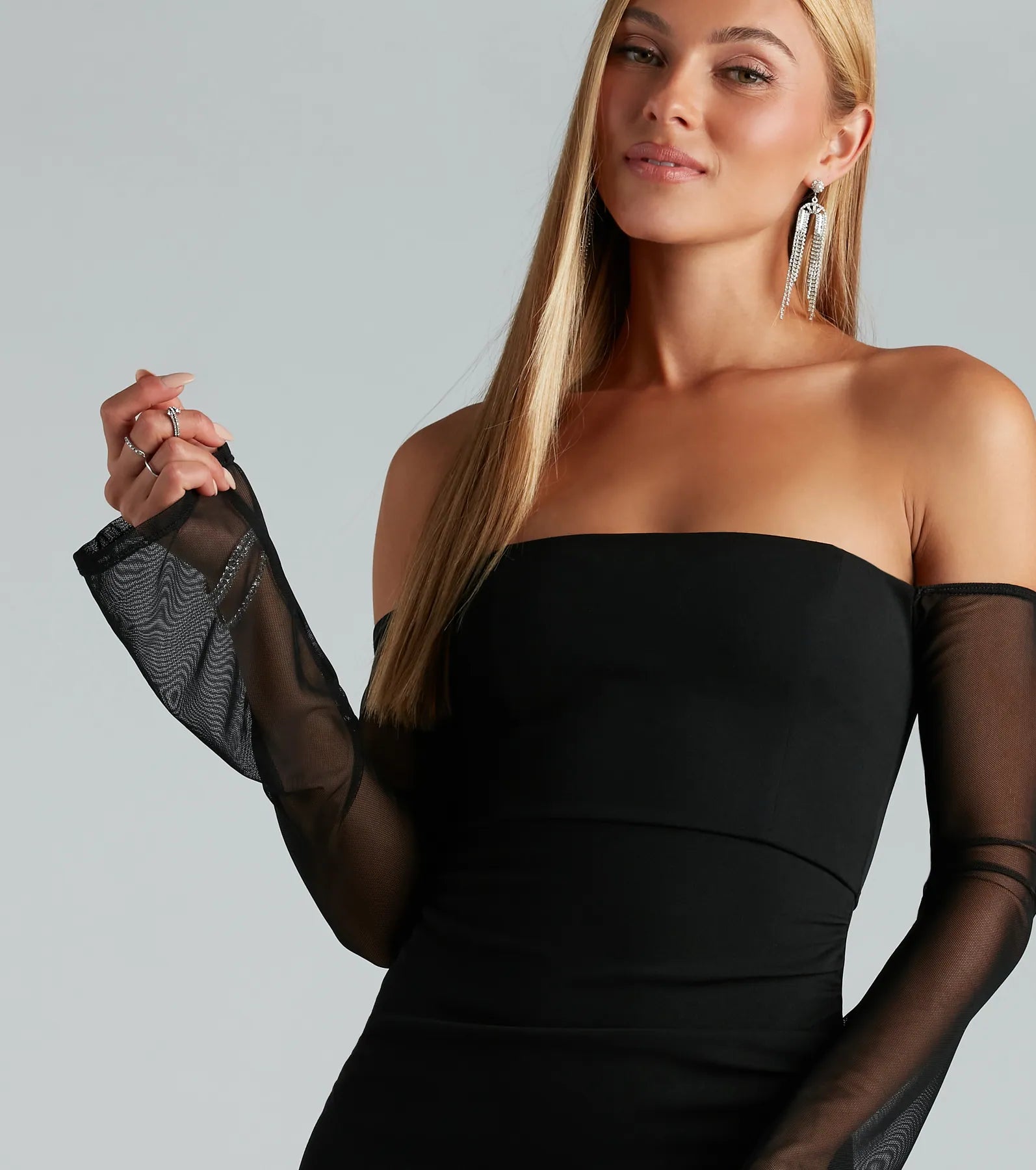 Timeless Style Crepe Off The Shoulder Dress - Image 4