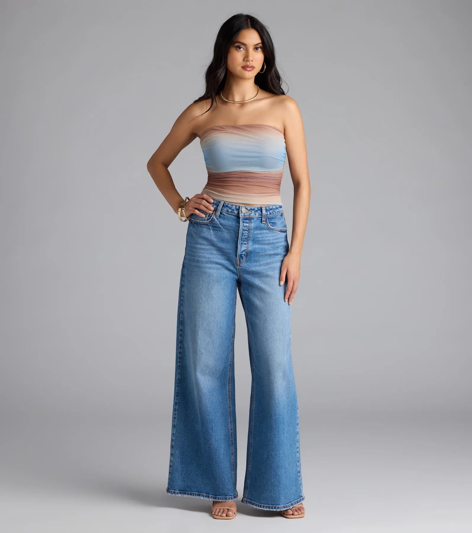 Artsy Allure Abstract Print Mesh Tube Top - Image 3