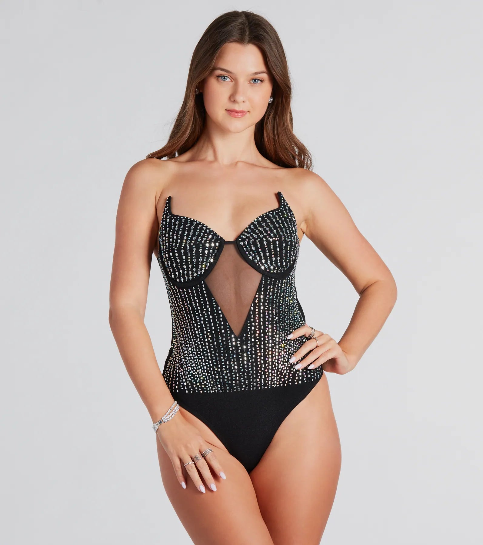 Fire And Ice Rhinestone Strapless Bodysuit - Image 5