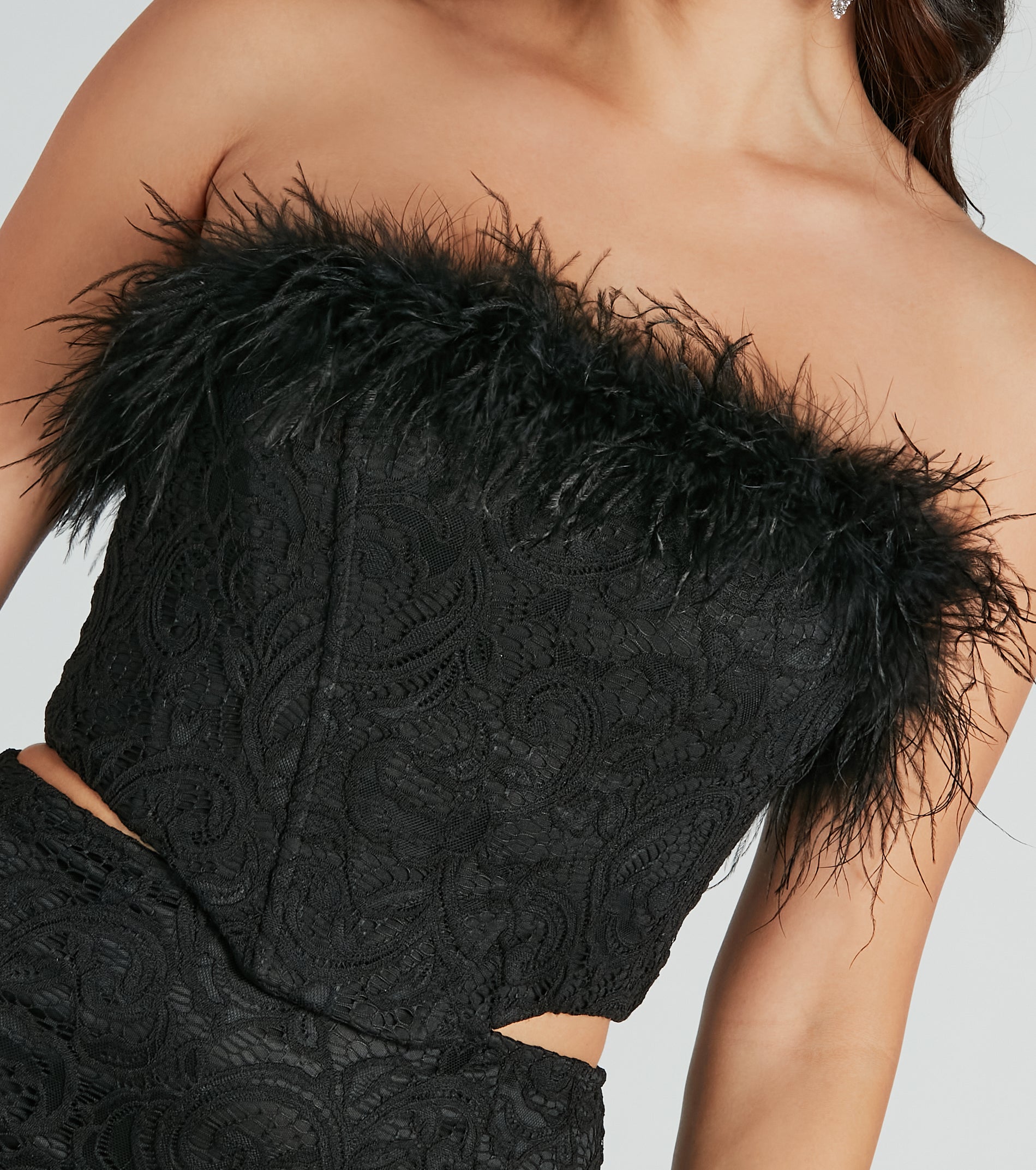 Romantic Mood Floral Lace Marabou Bustier - Image 8