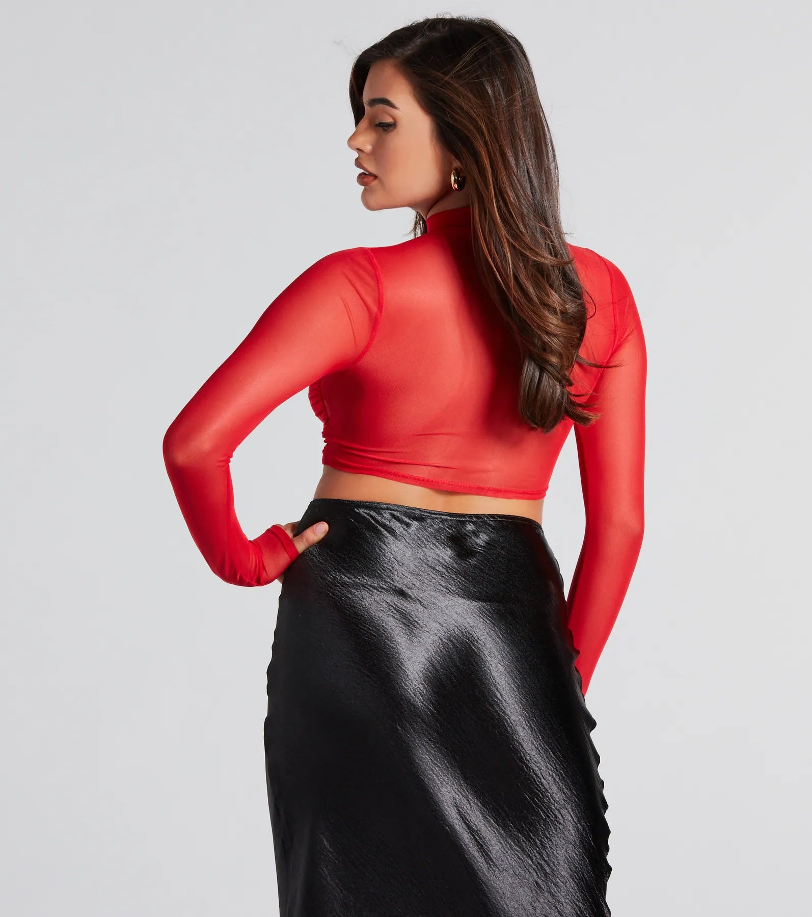 Sultry And Sheer Mesh Long Sleeve Crop Top - Image 2