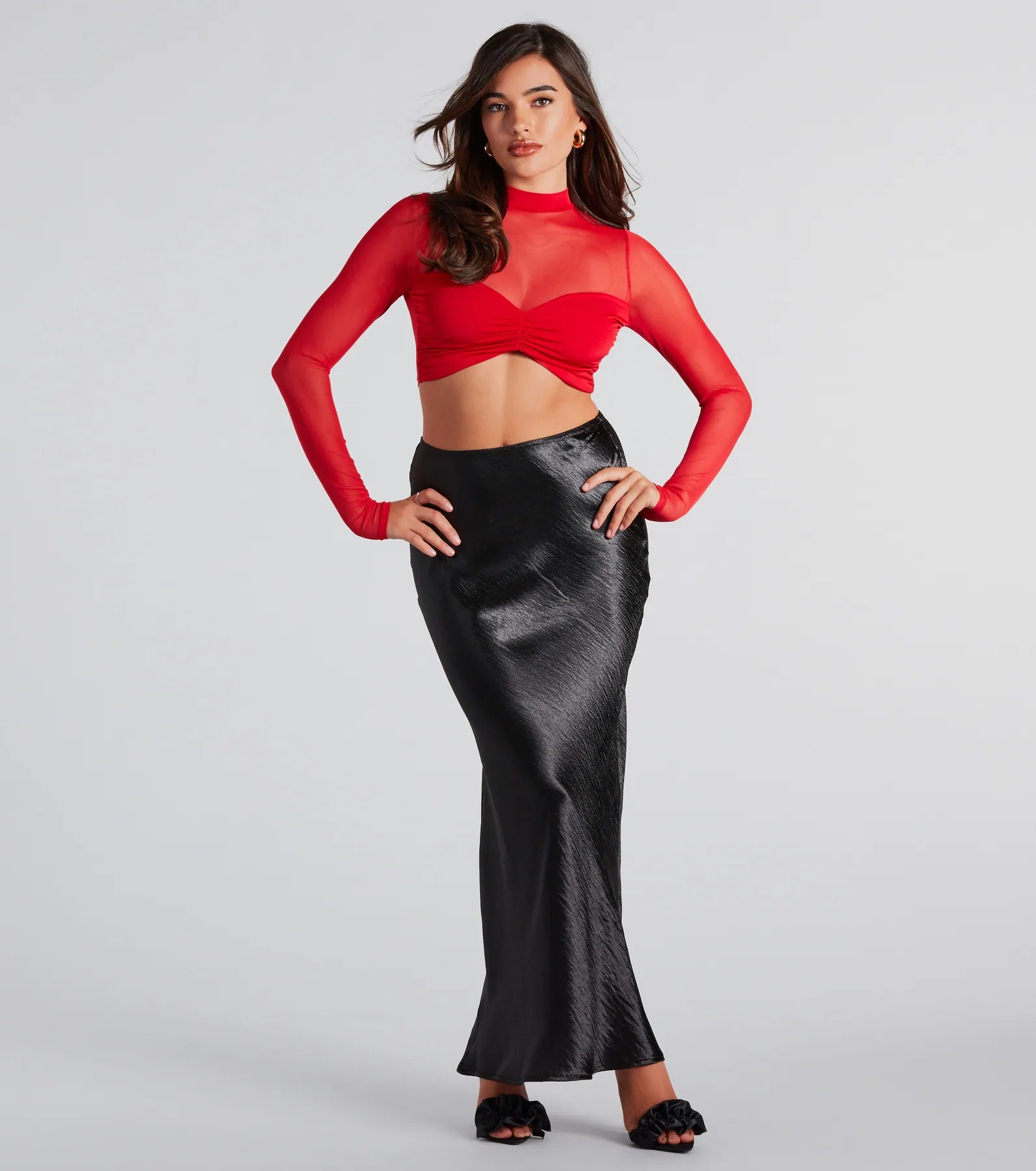 Sultry And Sheer Mesh Long Sleeve Crop Top - Image 3