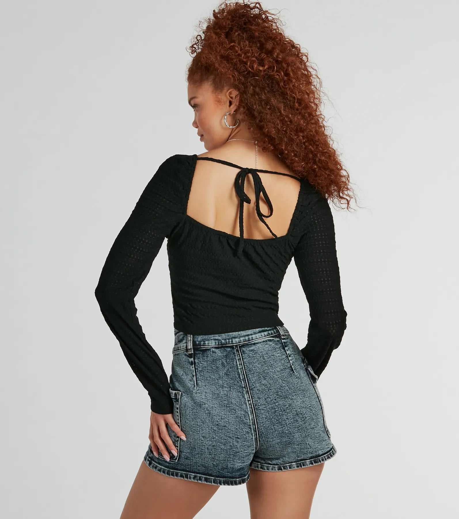 Sweet 'Fit Long Sleeve Textured Knit Corset Top - Image 2