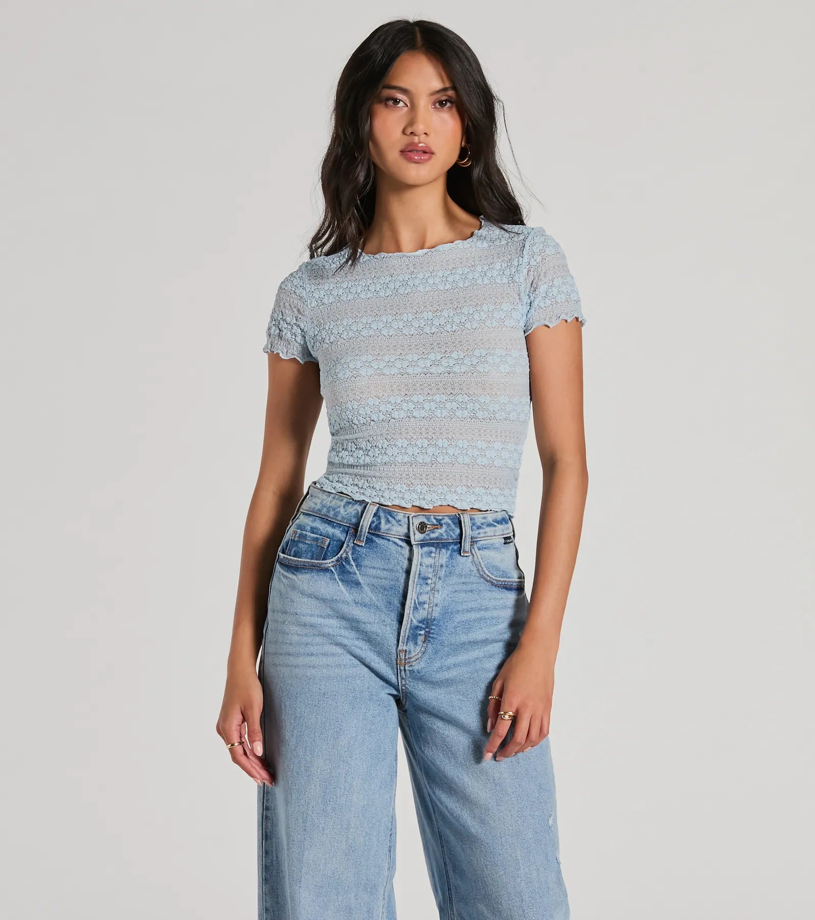 Total Cutie Short Sleeve Lace Floral Crop Top - Image 5