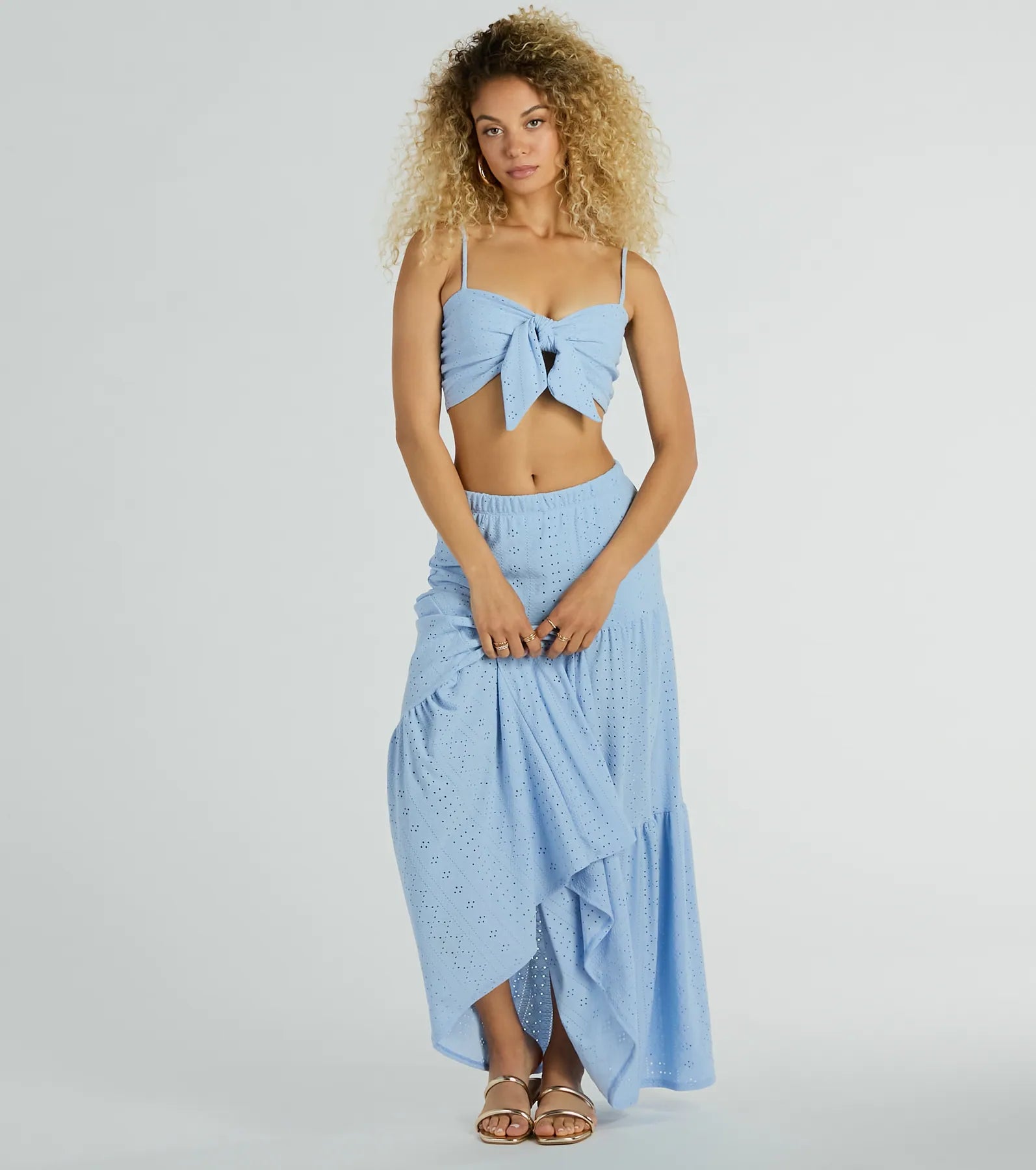 Spring Breeze Sweetheart Tie Eyelet Crop Top - Image 7