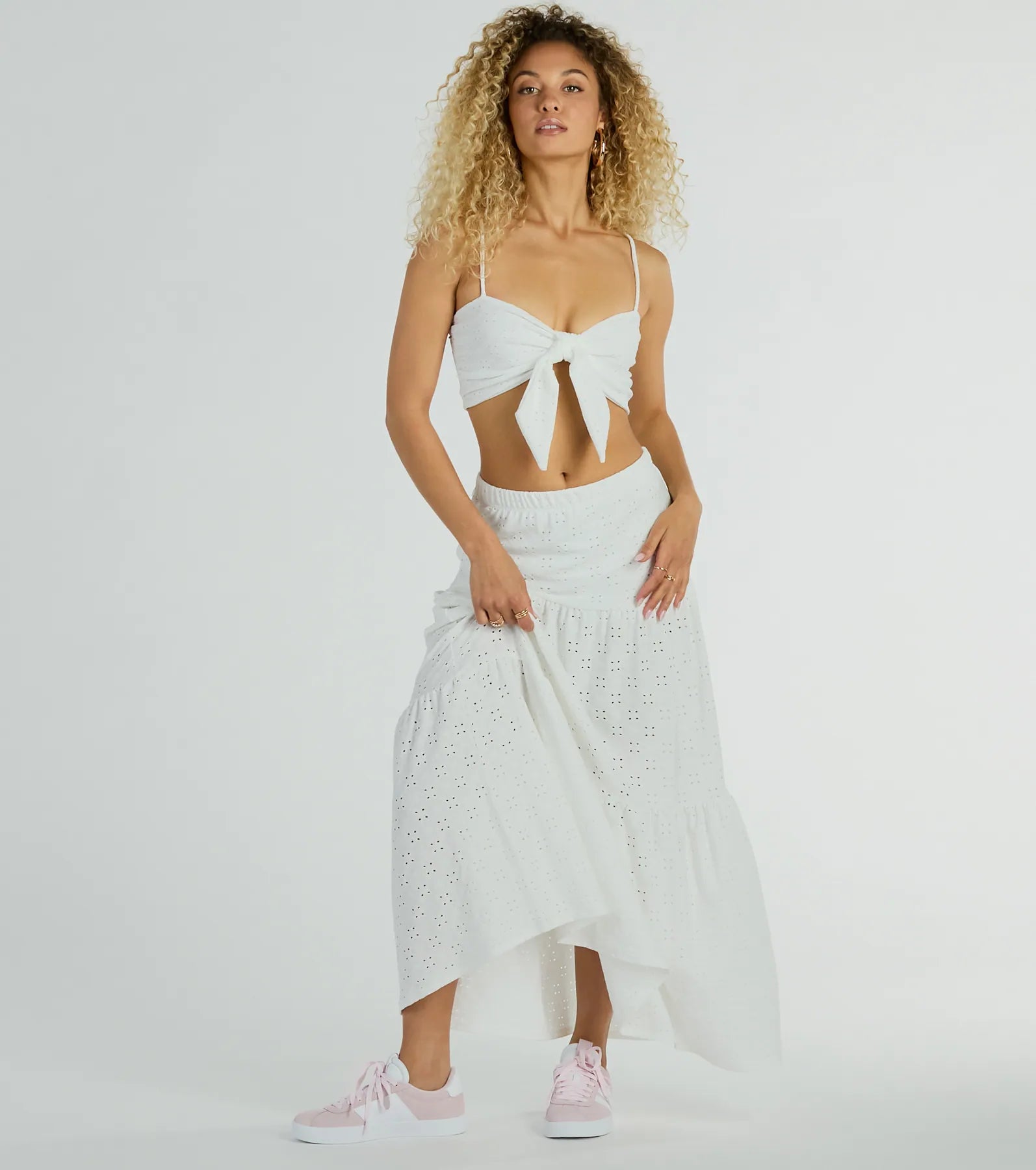 Spring Breeze Sweetheart Tie Eyelet Crop Top - Image 3