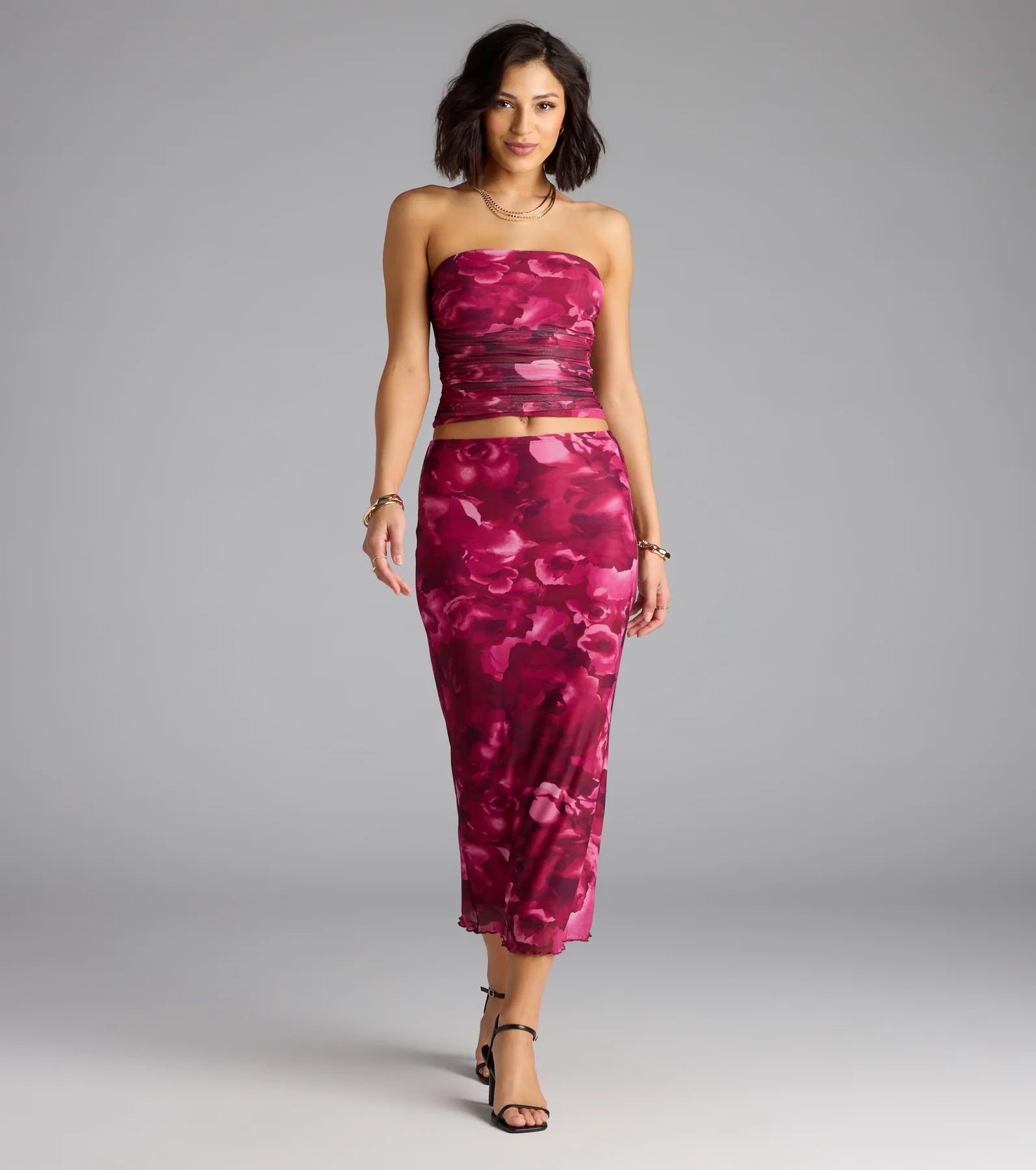 Sultry Bloom Floral Mesh Tube Top - Image 3