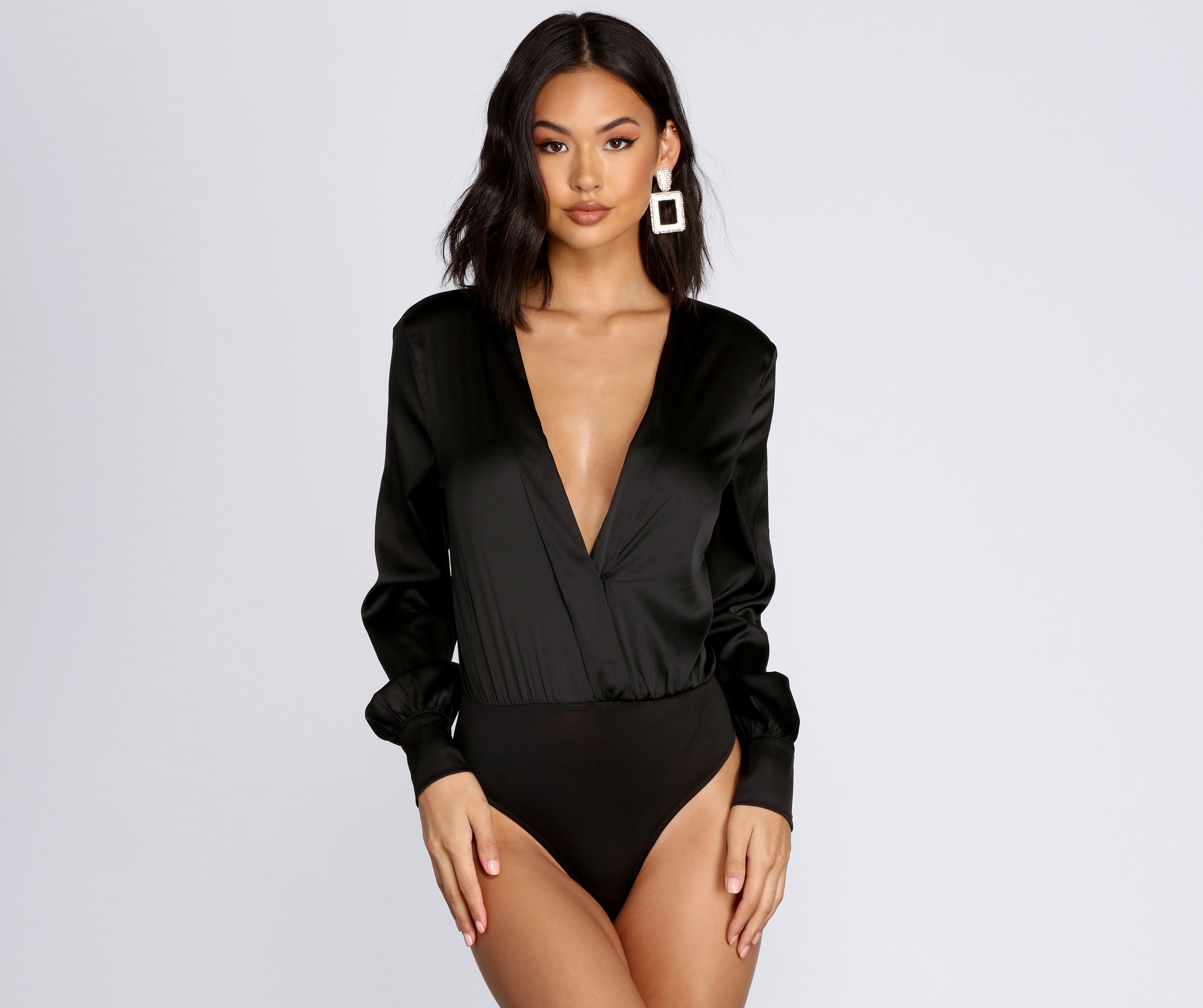 Satin Chic Wrap Front Bodysuit - Image 10