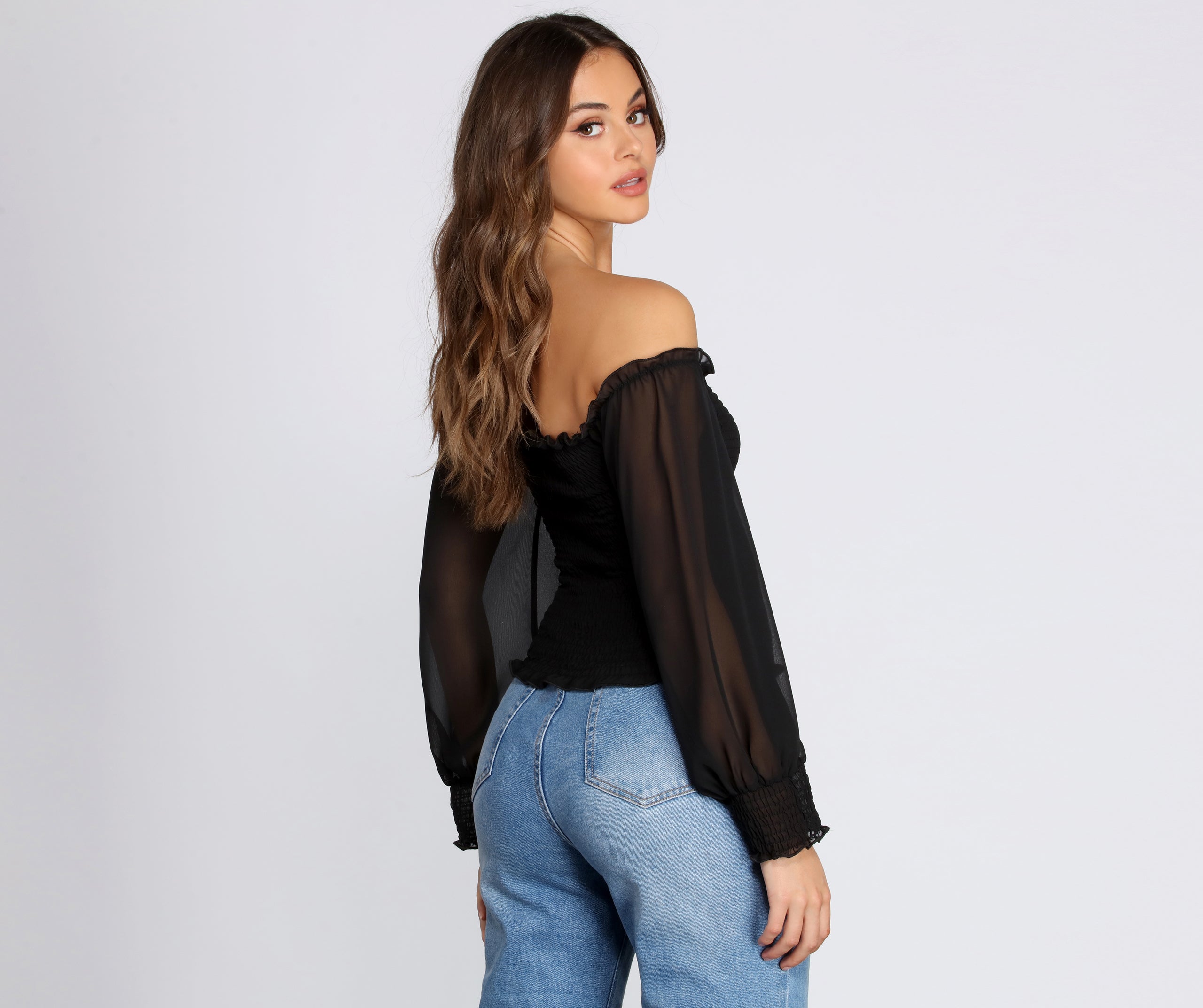 Chiffon Smocked Off The Shoulder Top - Image 2