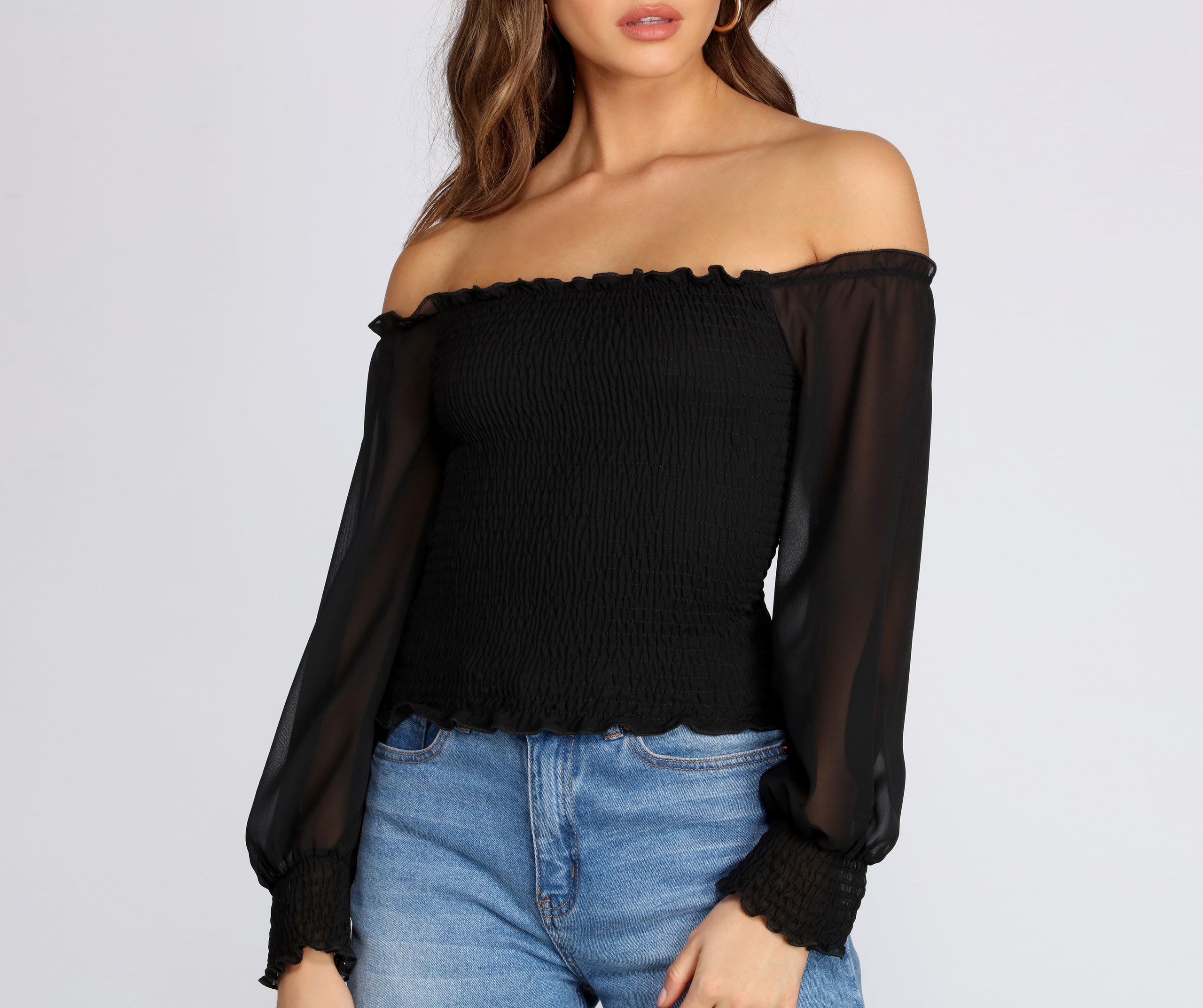 Chiffon Smocked Off The Shoulder Top - Image 3