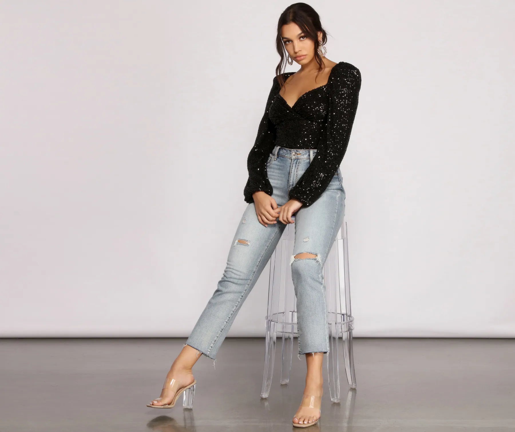 All that Glow Puff Sleeve Sequin Bodysuit - Image 9