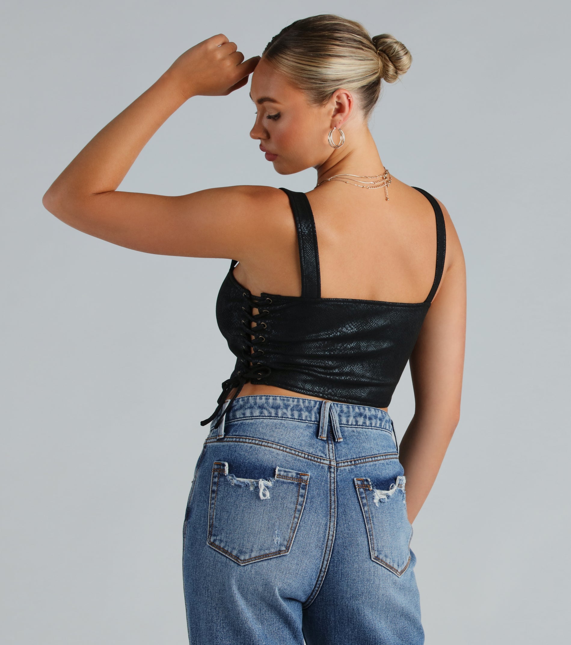 Hiss Worthy Faux Suede Snake Corset Top - Image 2