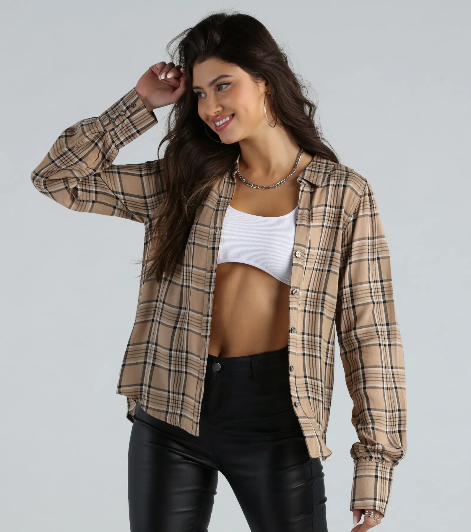 Days In Plaid Button Down Shirt Top - Image 5