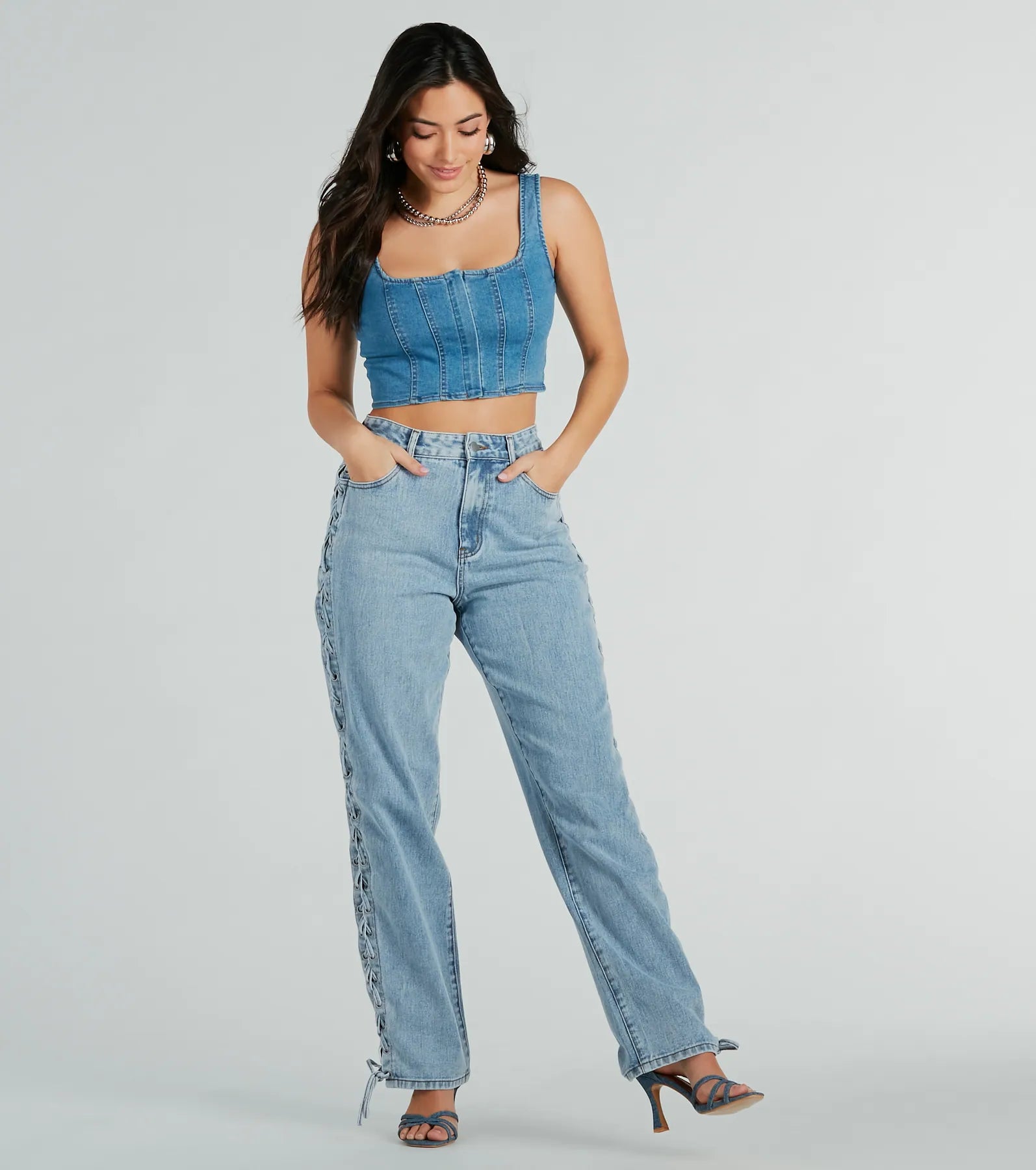 Got The Blues Sleeveless Denim Corset Top - Image 3