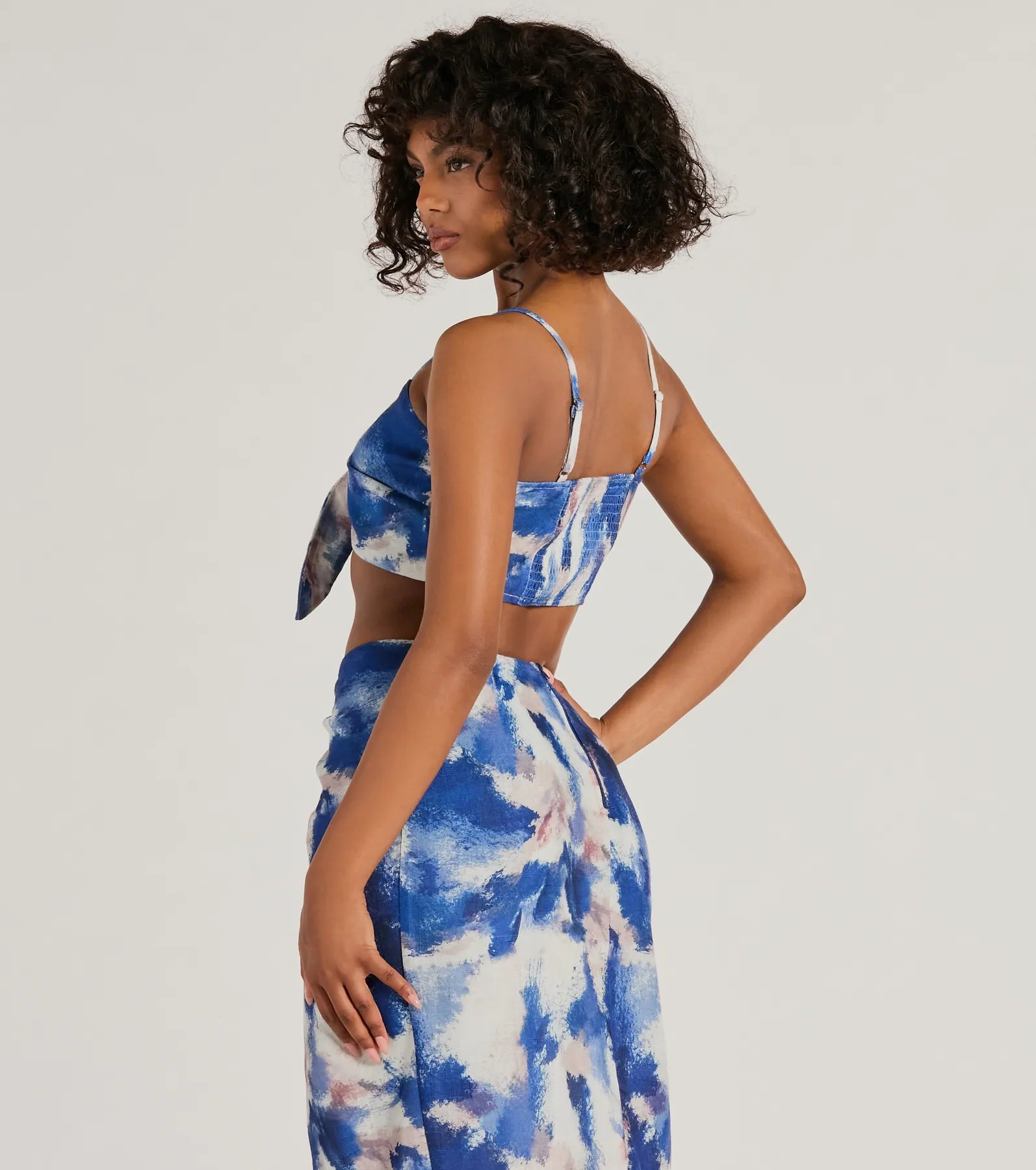 Chic Muse Watercolor Tie-Front Crop Top - Image 2