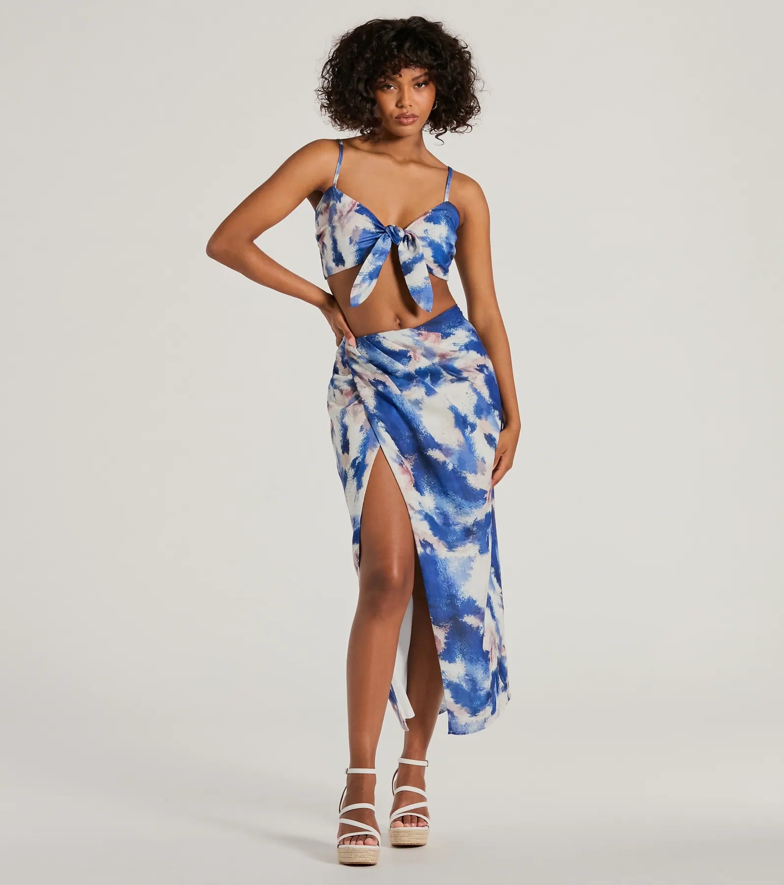 Chic Muse Watercolor Tie-Front Crop Top - Image 3
