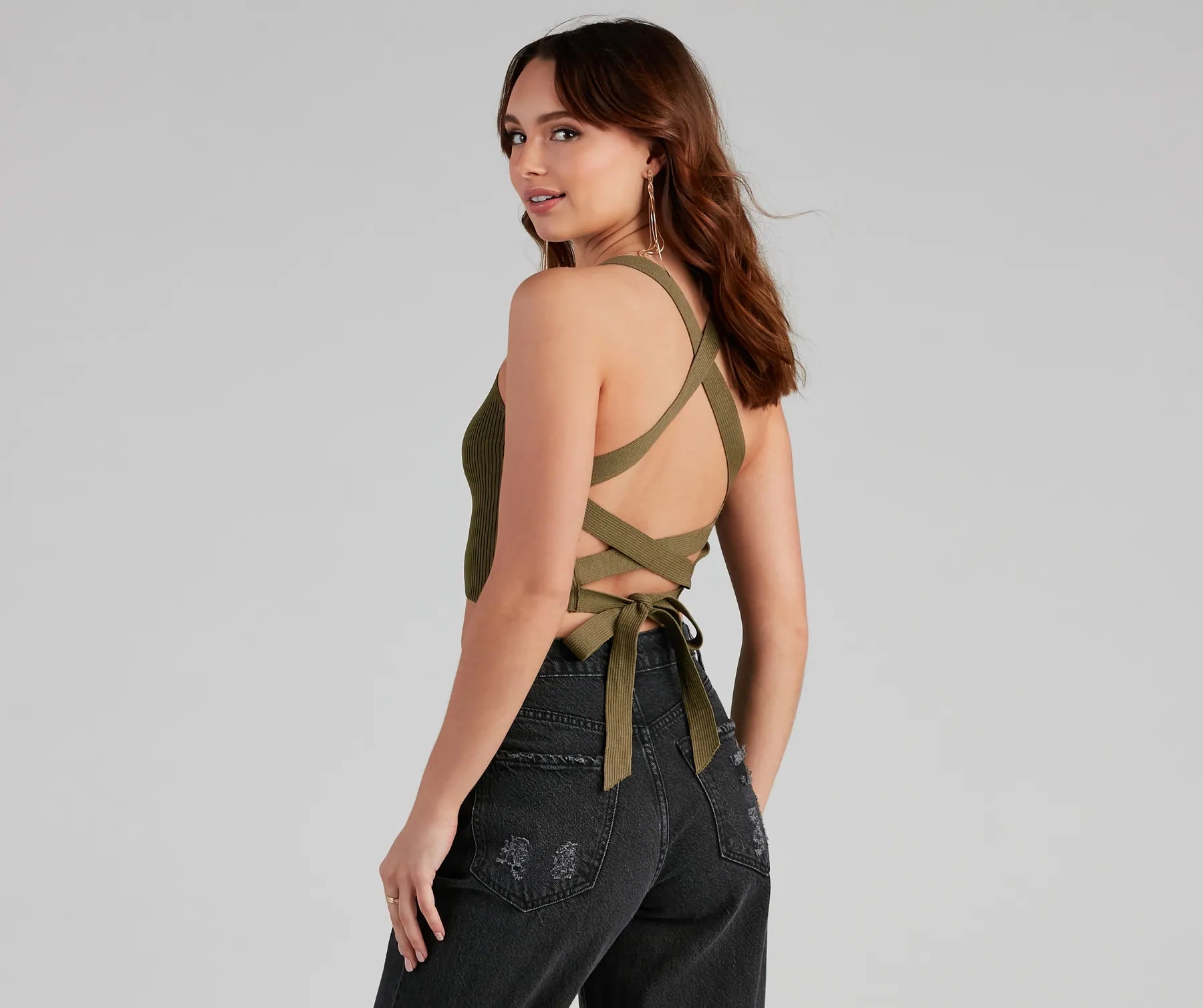 You Better Work Lace-Up Crop Top - Image 12