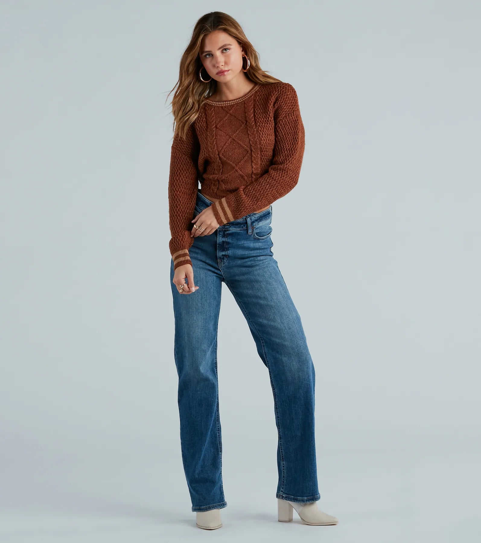 Tied Together In Style Striped Cable Knit Sweater - Image 3