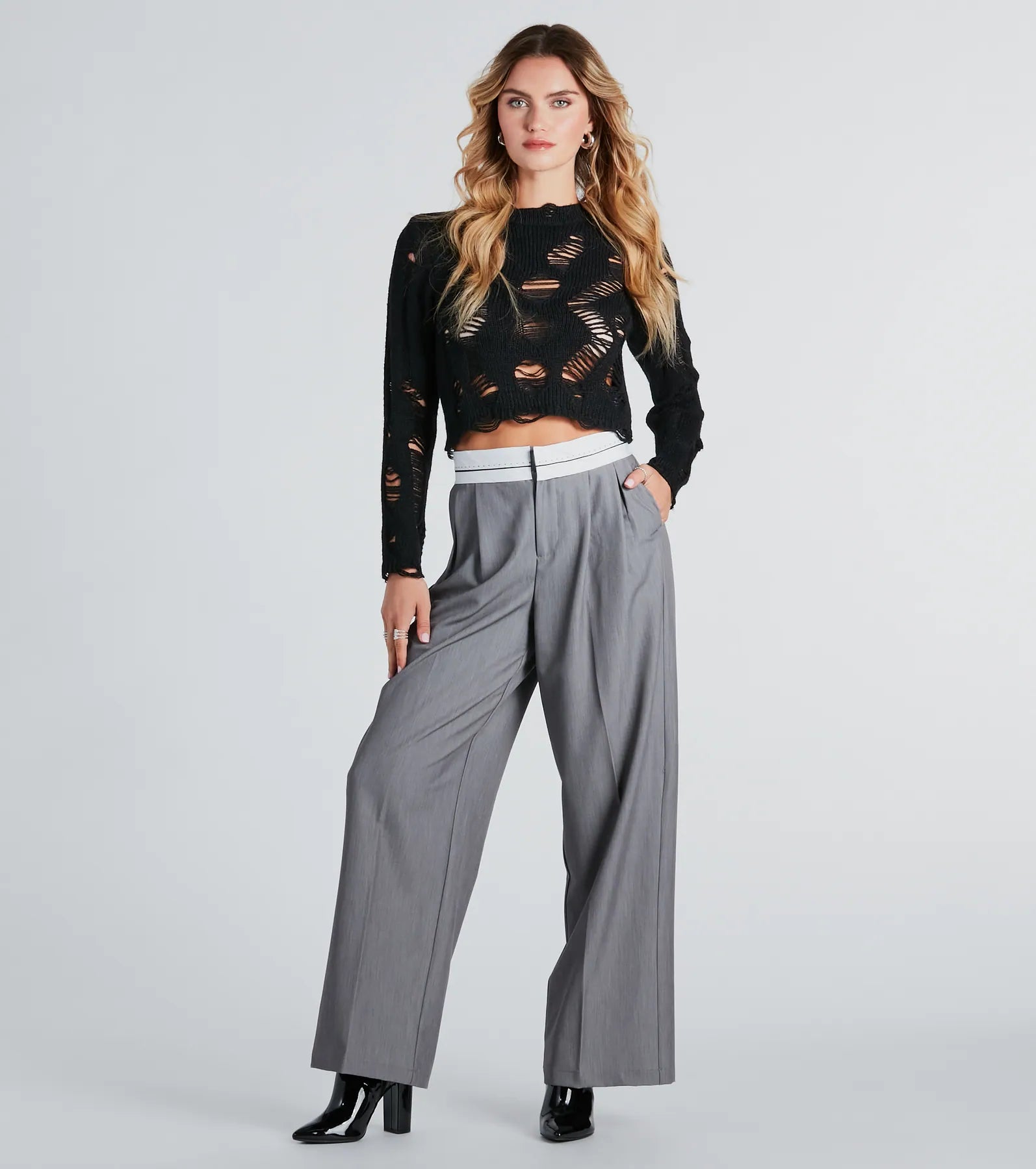 Edgy 'Fit Destructed Knit Cropped Sweater - Image 3