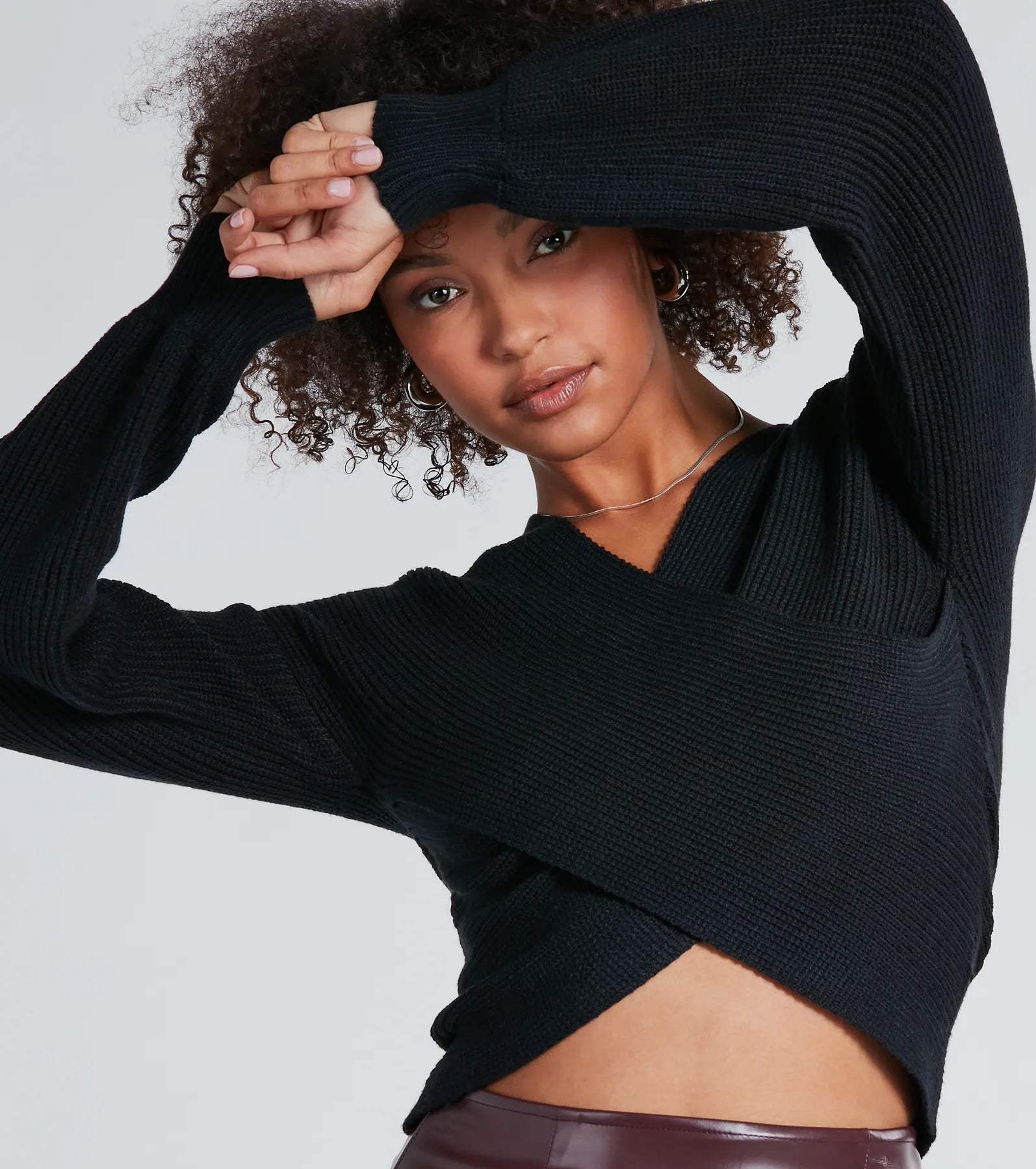 Warm Up Wrap-Front Ribbed Knit Sweater - Image 7