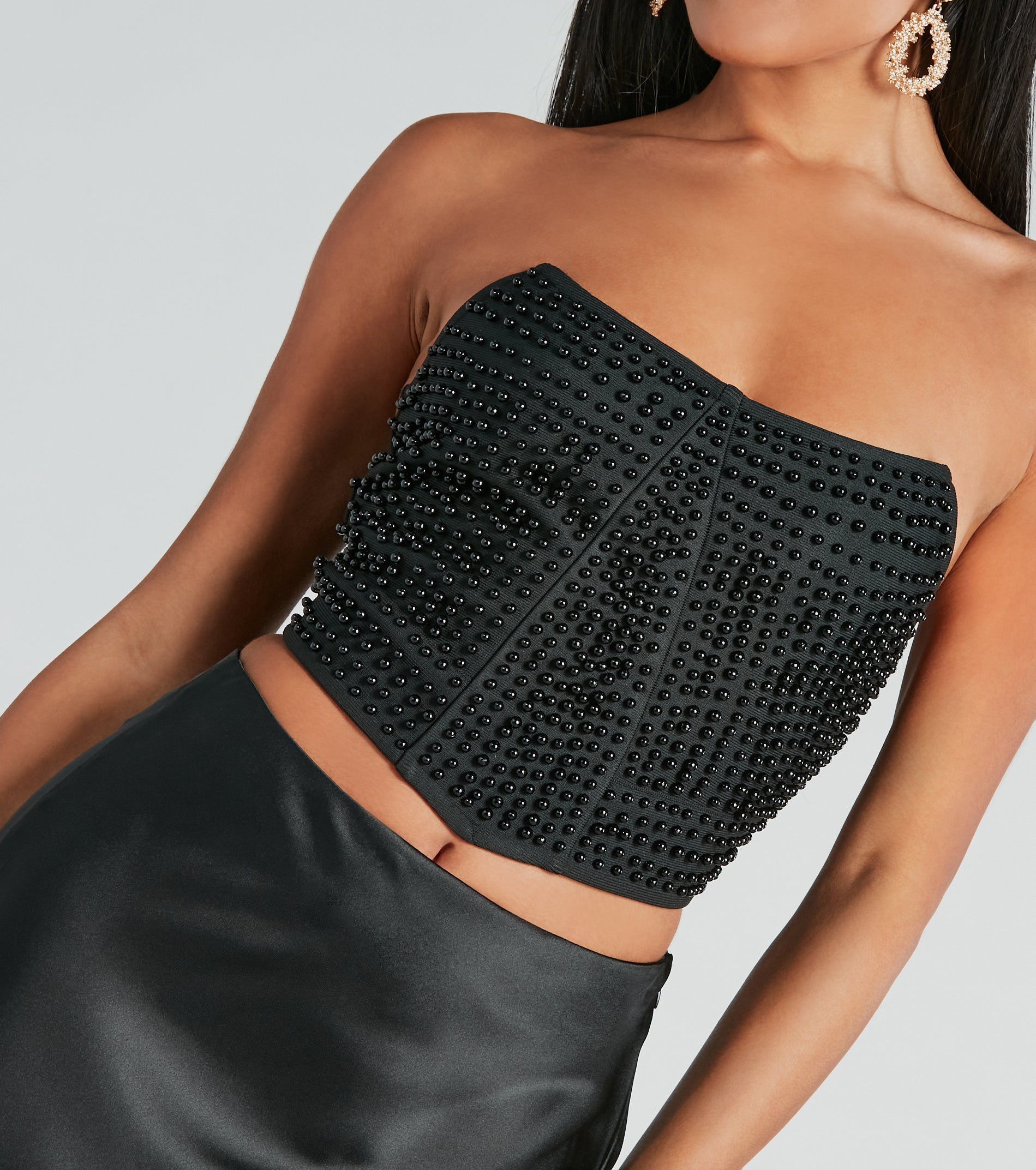 Utterly Radiant Faux Pearl Bandage Crop Top - Image 4