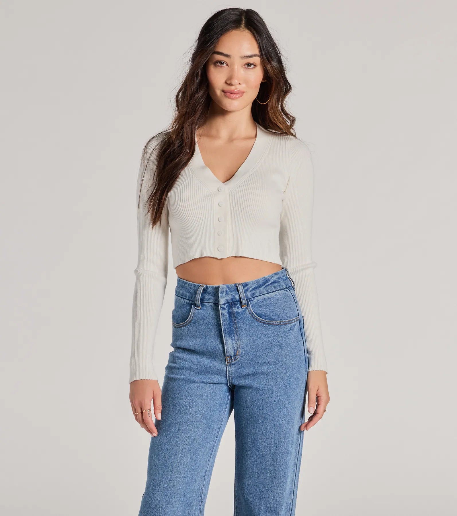 Darling Layer V-Neck Button Crop Cardigan - Image 5
