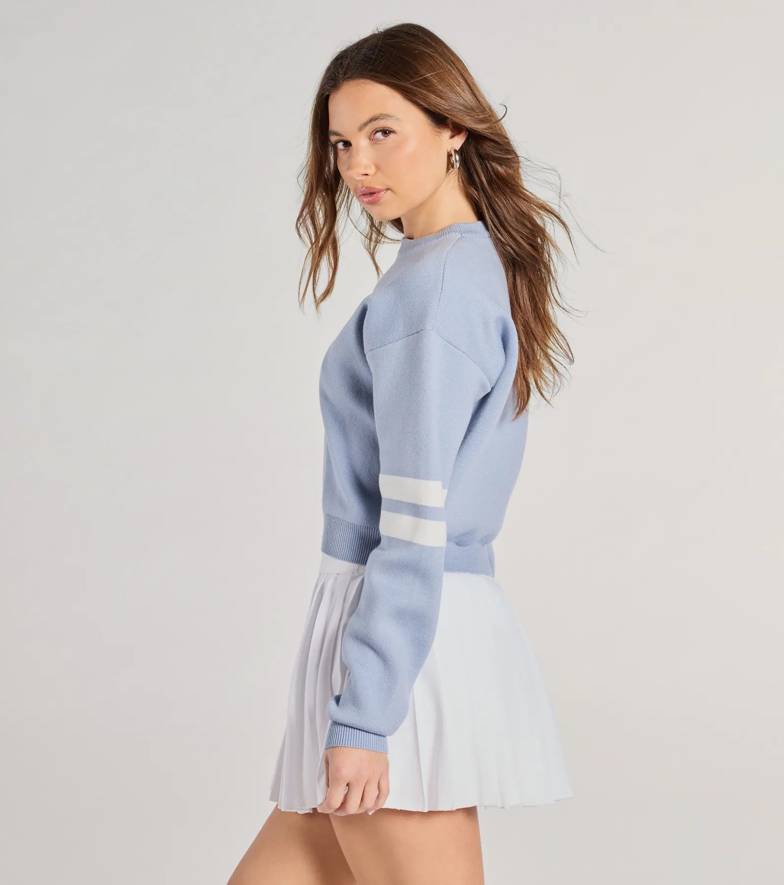 Varsity Girl Striped Knit Crop Sweater - Image 2