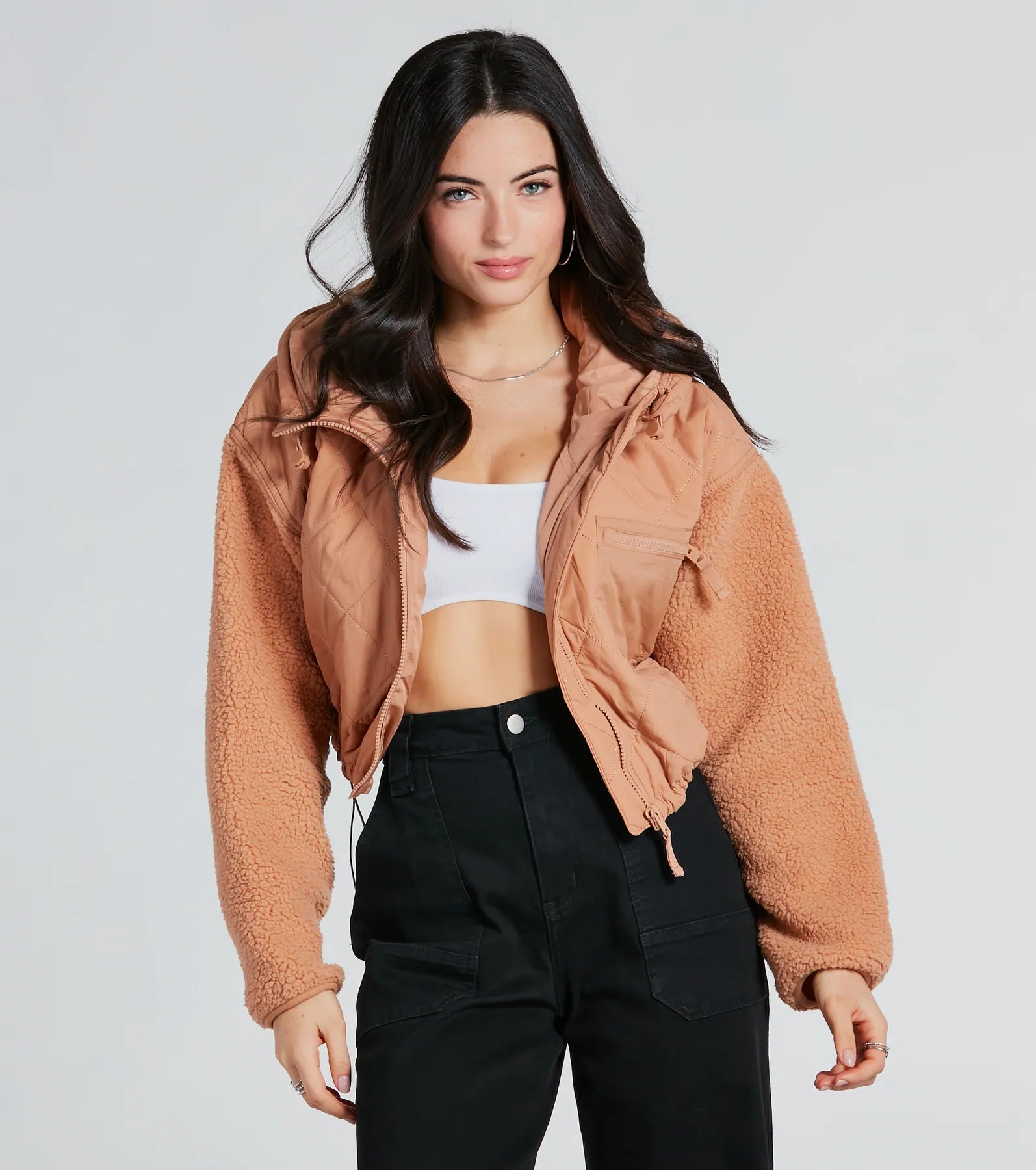 Fight The Frost Faux Sherpa Sleeve Puffer Jacket - Image 3