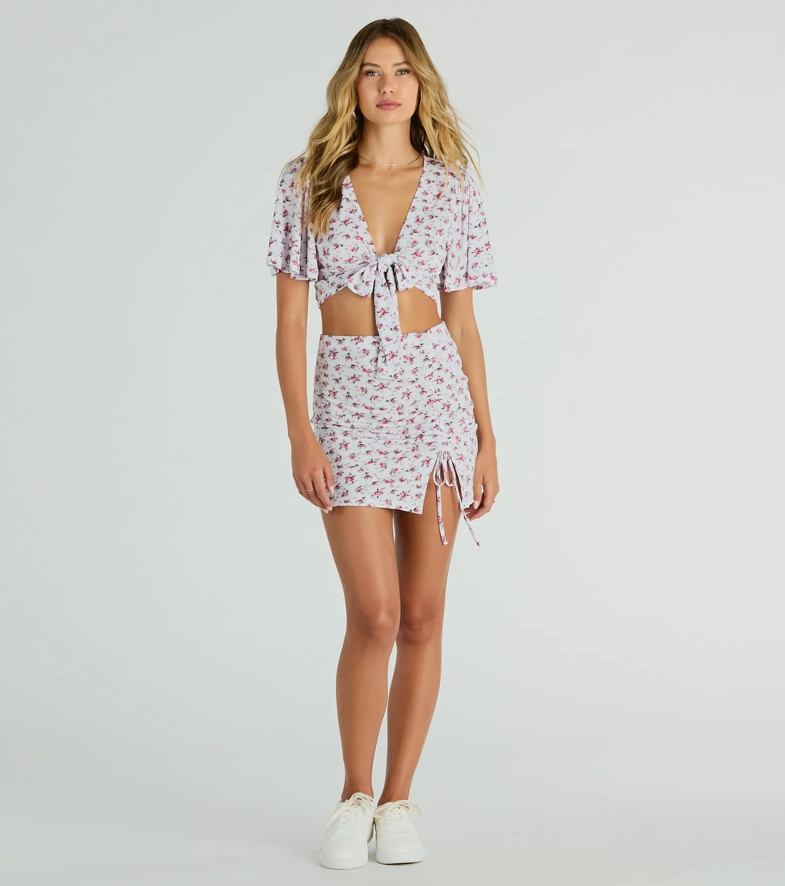Sweet Flirt Flutter-Sleeve Ditsy Floral Tie-Front Top - Image 3