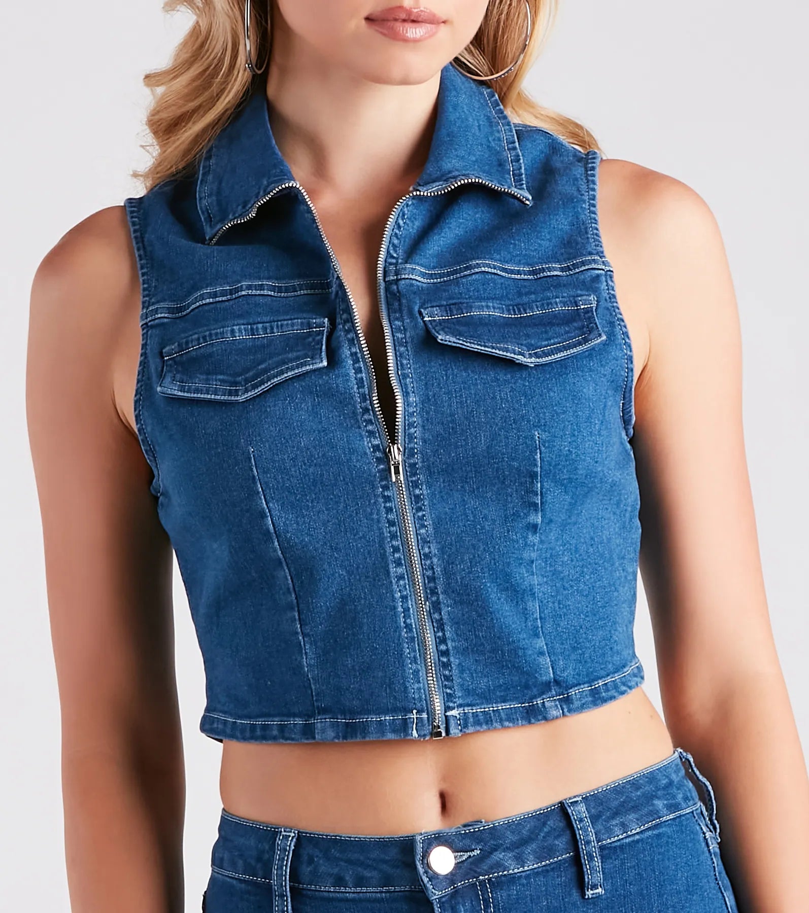 Cutie In Charge Sleeveless Denim Vest - Image 4
