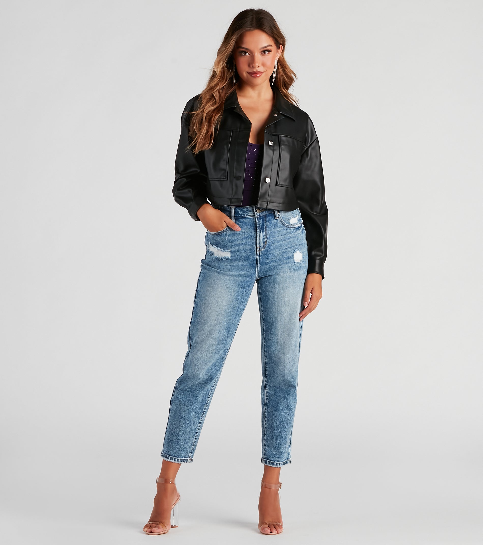 New Rule Faux Leather Crop Shacket - Image 3