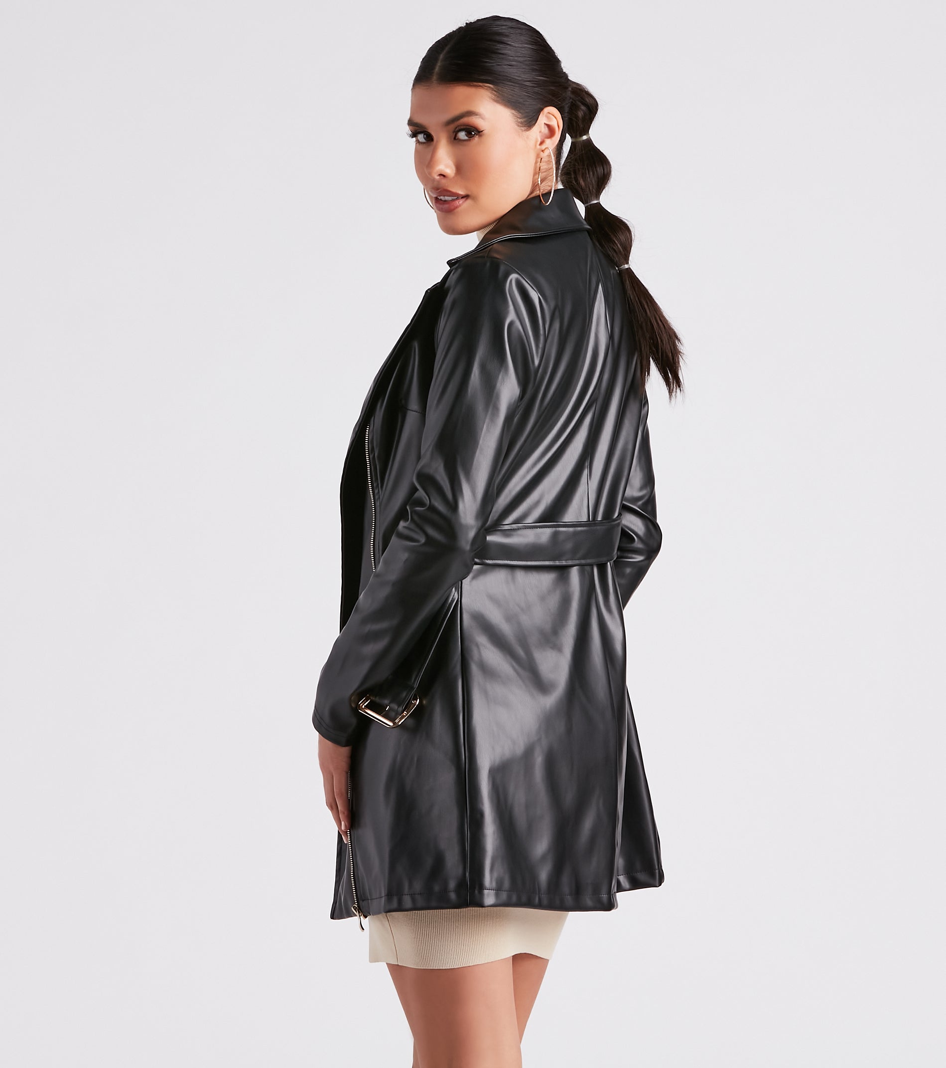 Cinched And Chic Faux Leather Trench Coat - Image 2