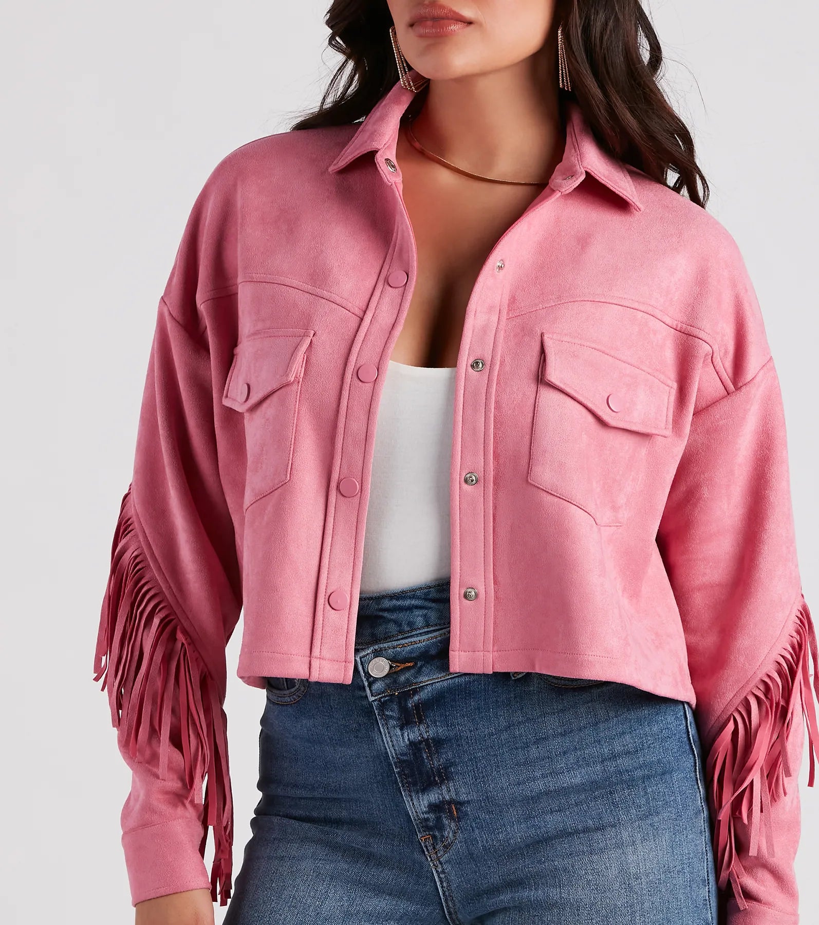 Festival 'Fit Fringe Cropped Shacket - Image 4