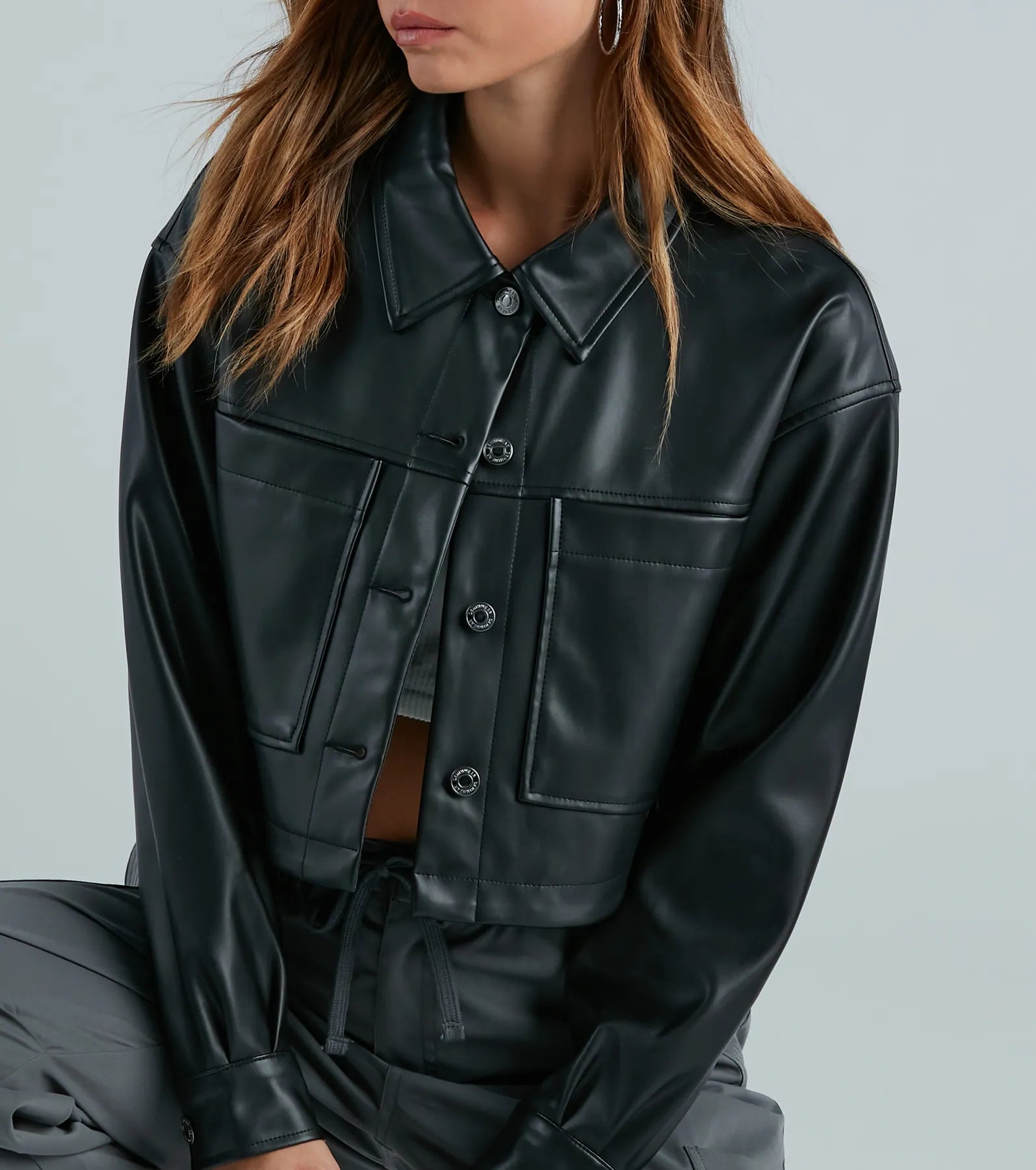 New Rule Faux Leather Crop Shacket - Image 3