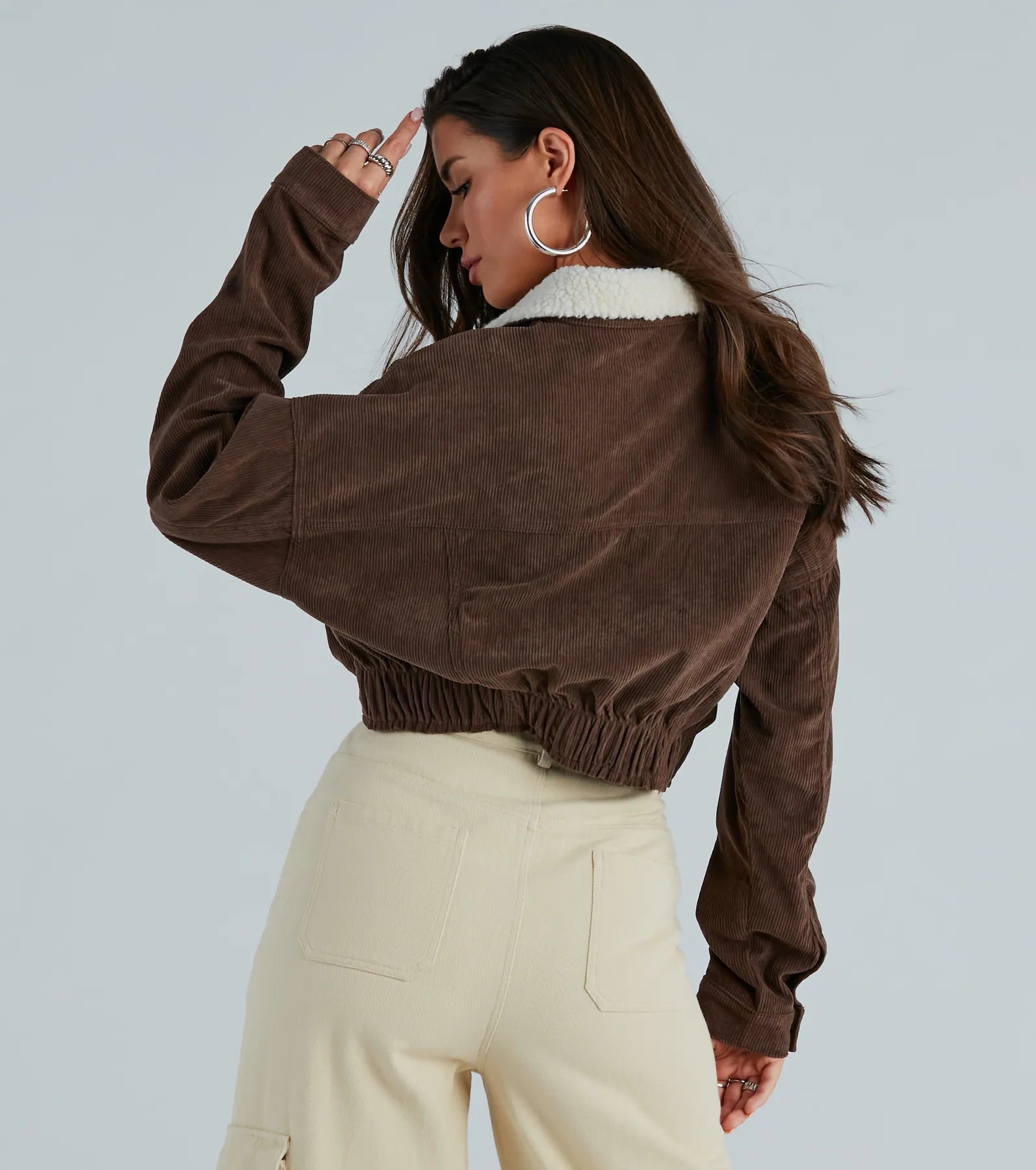 My Lane Corduroy Faux Sherpa Collar Crop Jacket - Image 2